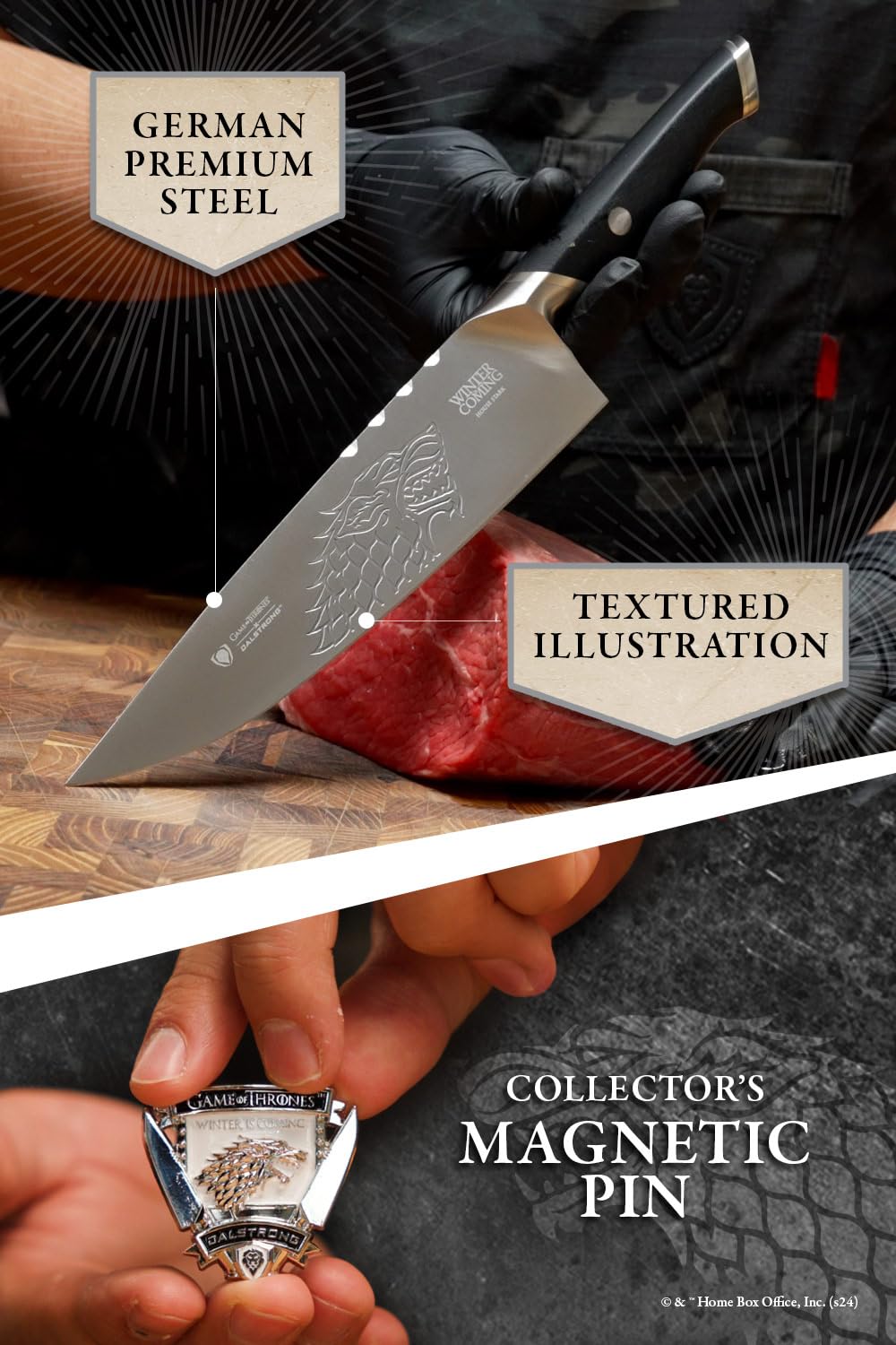 Dalstrong 8 Inch Chef Knife - Game of Thrones House Stark Edition - German Premium Steel - Professional G10 Handle - with Sheath - Image 4