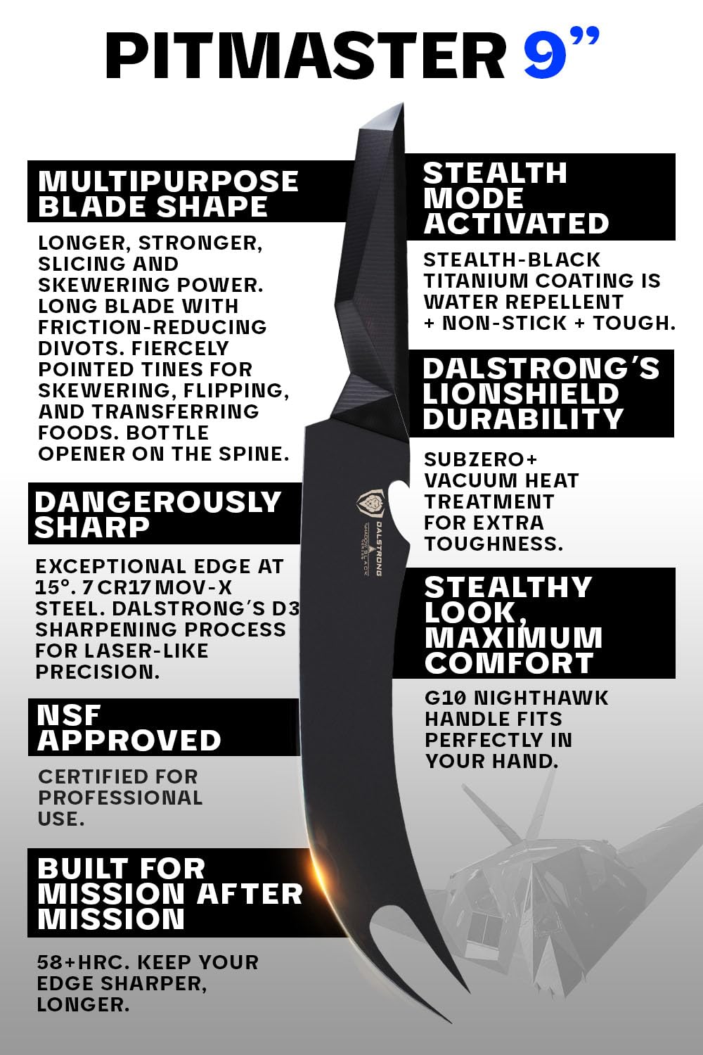 Dalstrong BBQ Pitmaster 9-inch Meat Knife - Shadow Black Series - Black Titanium Nitride Coated - High Carbon - Vacuum Treated Steel - Razor Sharp Kitchen Knife - Sheath - NSF Certified - Image 6