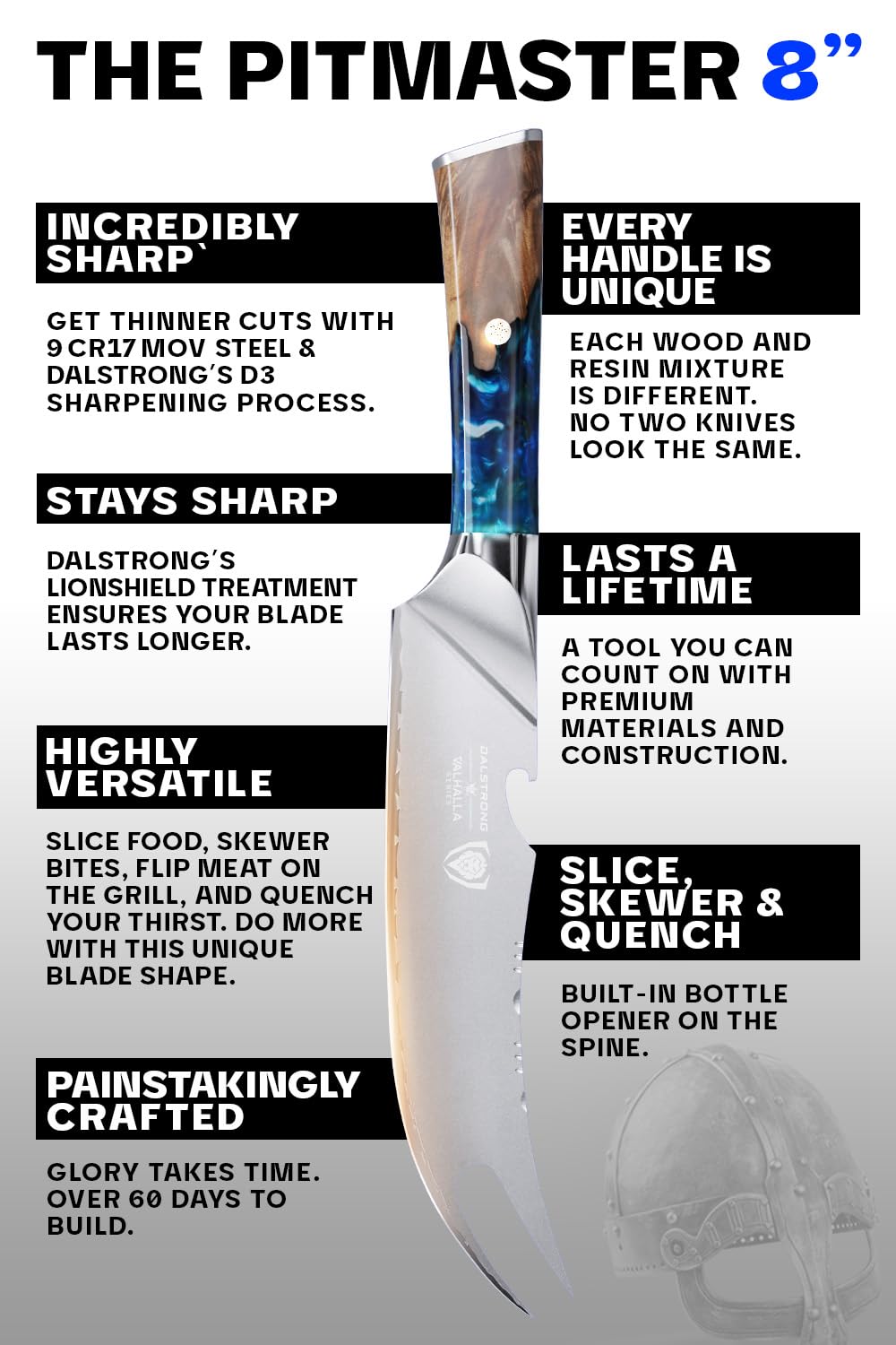 Dalstrong BBQ Pitmaster Knife - 8 inch - Valhalla Series - Forked Tip & Bottle Opener - HC Steel - Celestial Resin & Wood Handle - Breaking Knife - w/Leather Sheath - Image 5