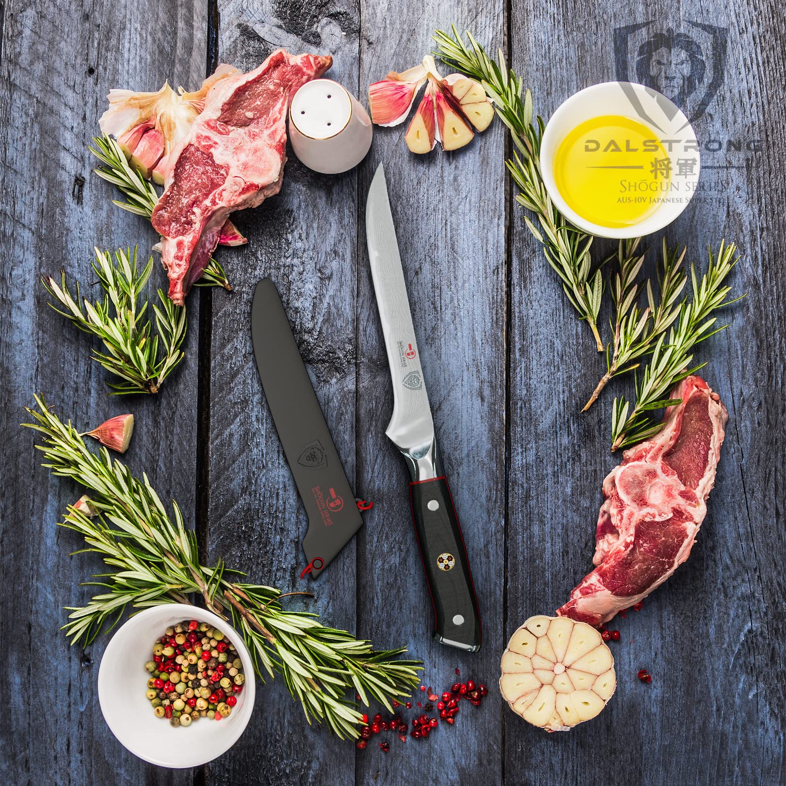 Dalstrong Boning Knife - 6 inch - Shogun Series ELITE - Damascus - AUS-10V Japanese Steel - Fillet Knife Gift - Carving, Boning, Trimming, Deboning - Black G10 Handle - Sheath Included - Image 8