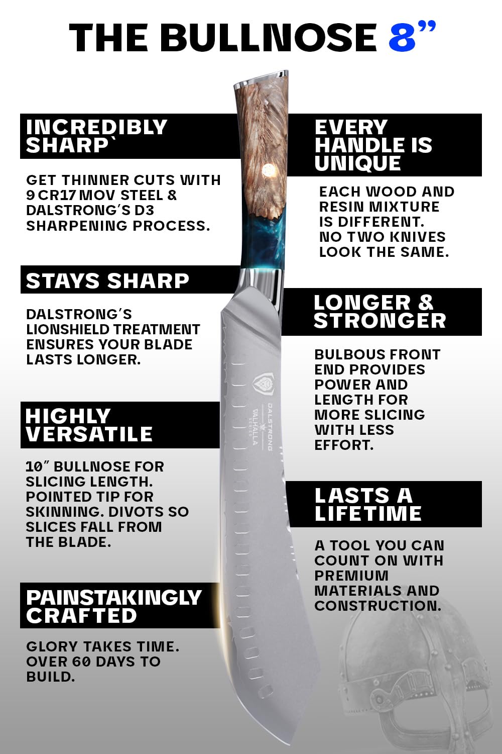 Dalstrong Bull-Nose Butcher Knife - 10 inch - Valhalla Series - 9CR18MOV HC Steel Kitchen Knife - Celestial Resin & Wood Handle - Razor Sharp BBQ Meat Knife Gift - Breaking Knife - Leather Sheath - Image 5