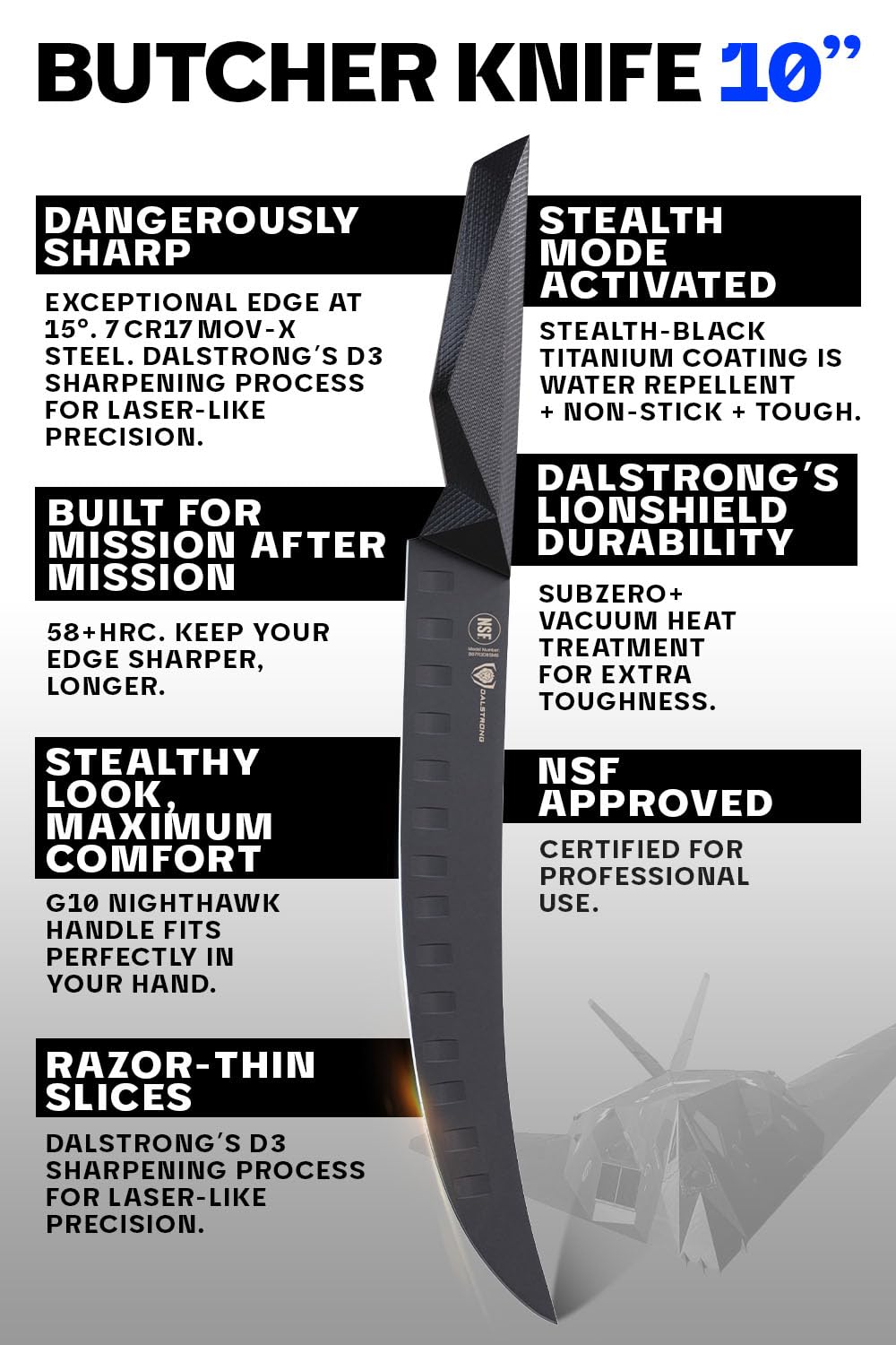 Dalstrong Butcher Knife - 10 inch - Shadow Black Series - Black Titanium Nitride Coated - High Carbon 7CR17MOV-X Vacuum Treated Steel - Breaking Kitchen Knife - Sheath - Slicing Knife - NSF Certified - Image 5