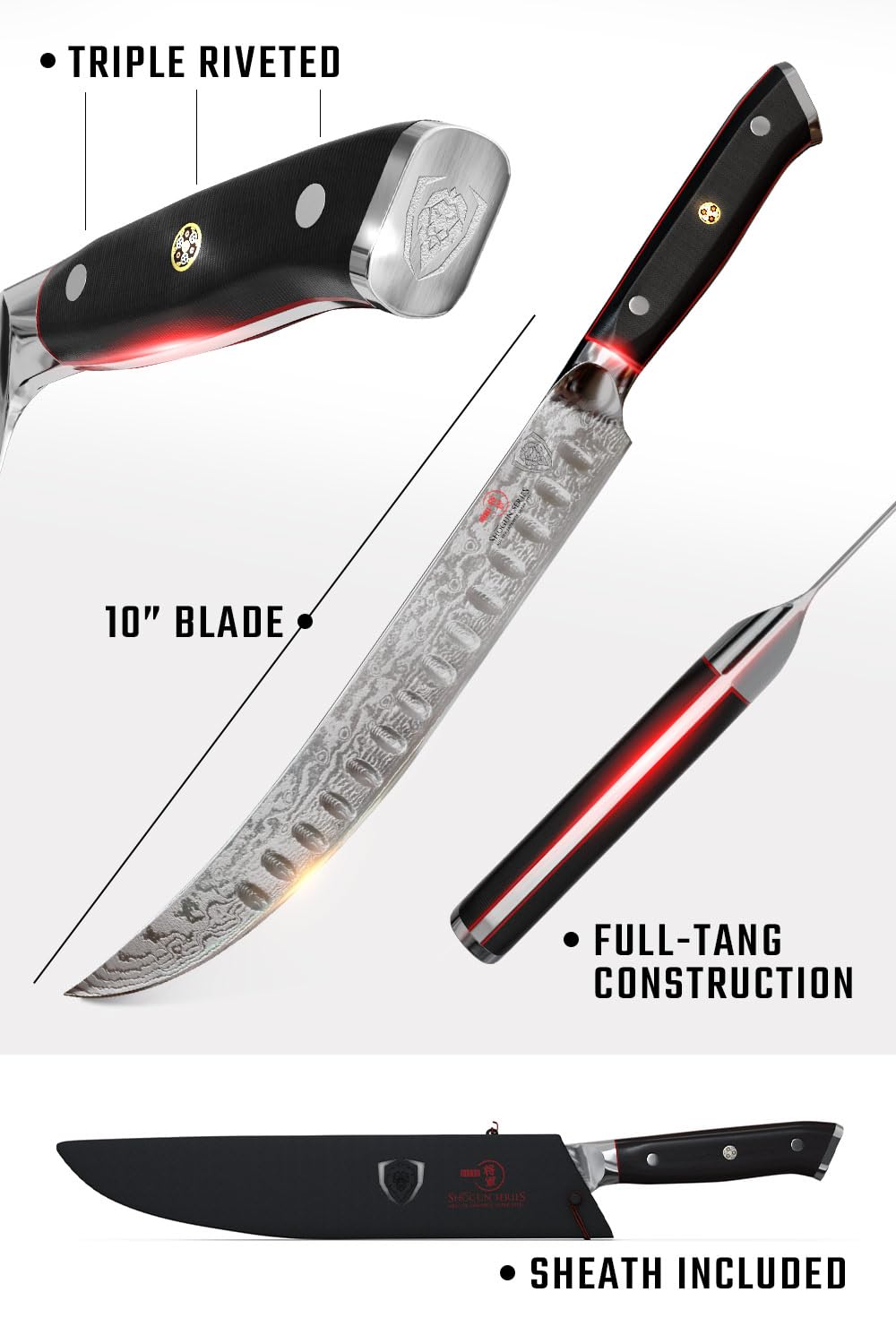 DALSTRONG Butcher Knife - 10 inch - Shogun Series ELITE - Japanese AUS-10V Super Steel - G10 Handle Cimitar Breaking Knife Gift - Vacuum Treated BBQ Brisket Knife - Sheath Included - Image 6