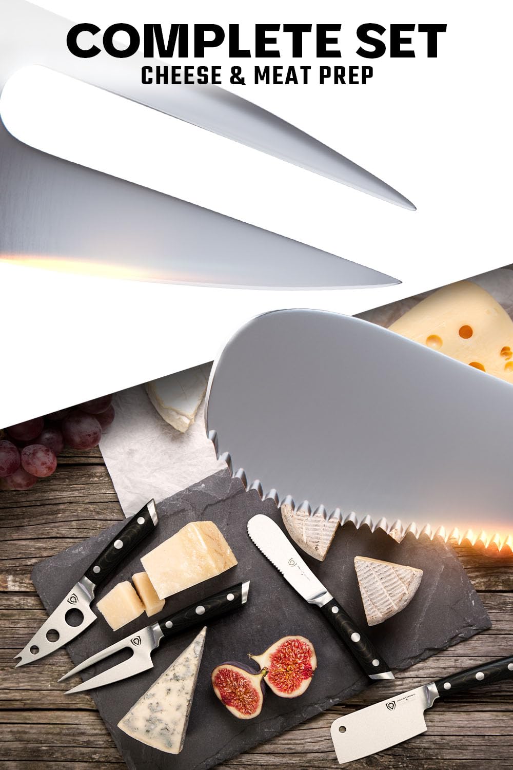 Dalstrong Charcuterie & Cheese Knife Set-4pc-Gladiator Series Elite-Mini Cleaver, Serrated,Round-Tip,Forked Cheese Knives Set-G10 Handle-Soft & Hard Cheese-Sheath-NSF Certified - Image 3