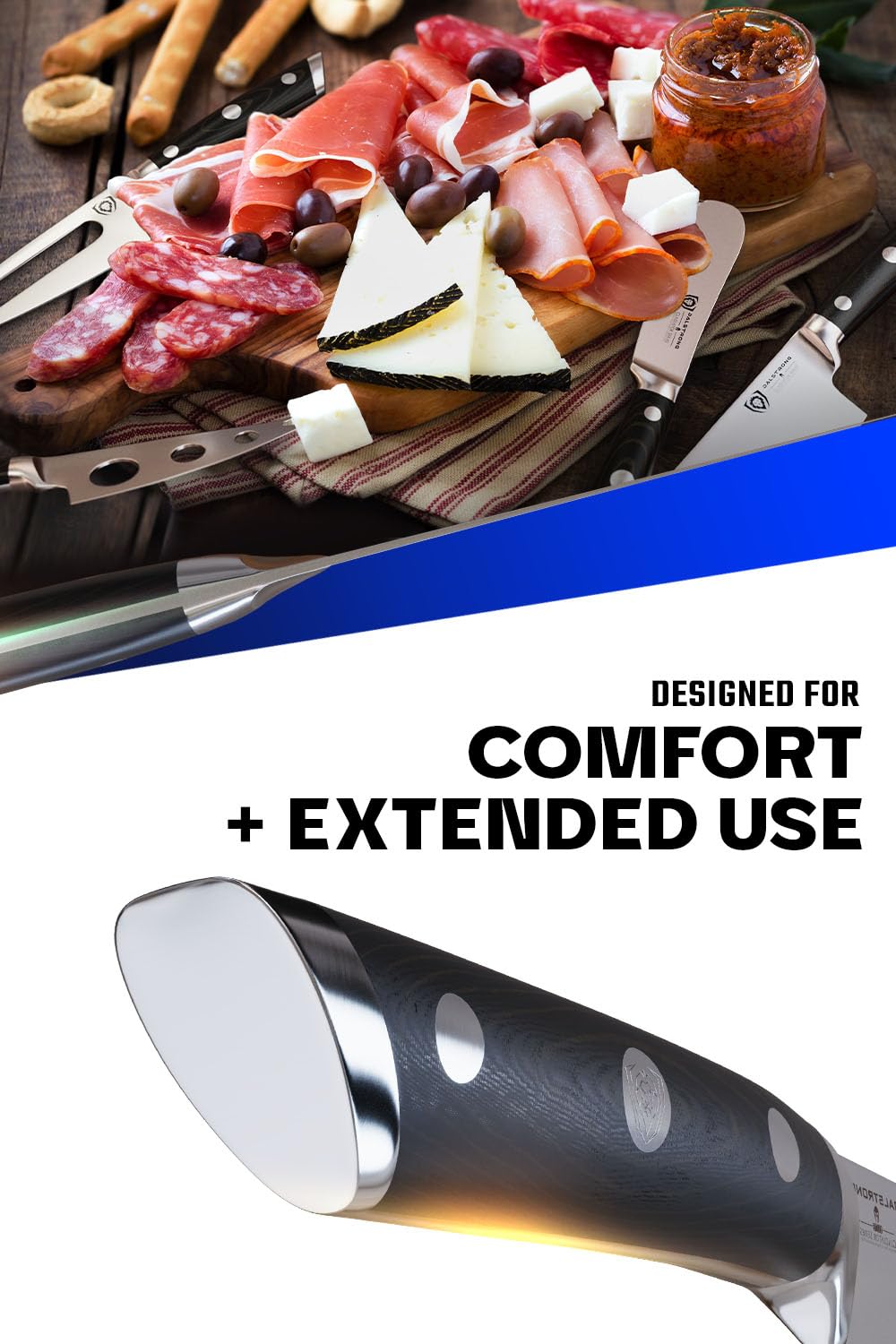 Dalstrong Charcuterie & Cheese Knife Set-4pc-Gladiator Series Elite-Mini Cleaver, Serrated,Round-Tip,Forked Cheese Knives Set-G10 Handle-Soft & Hard Cheese-Sheath-NSF Certified - Image 6