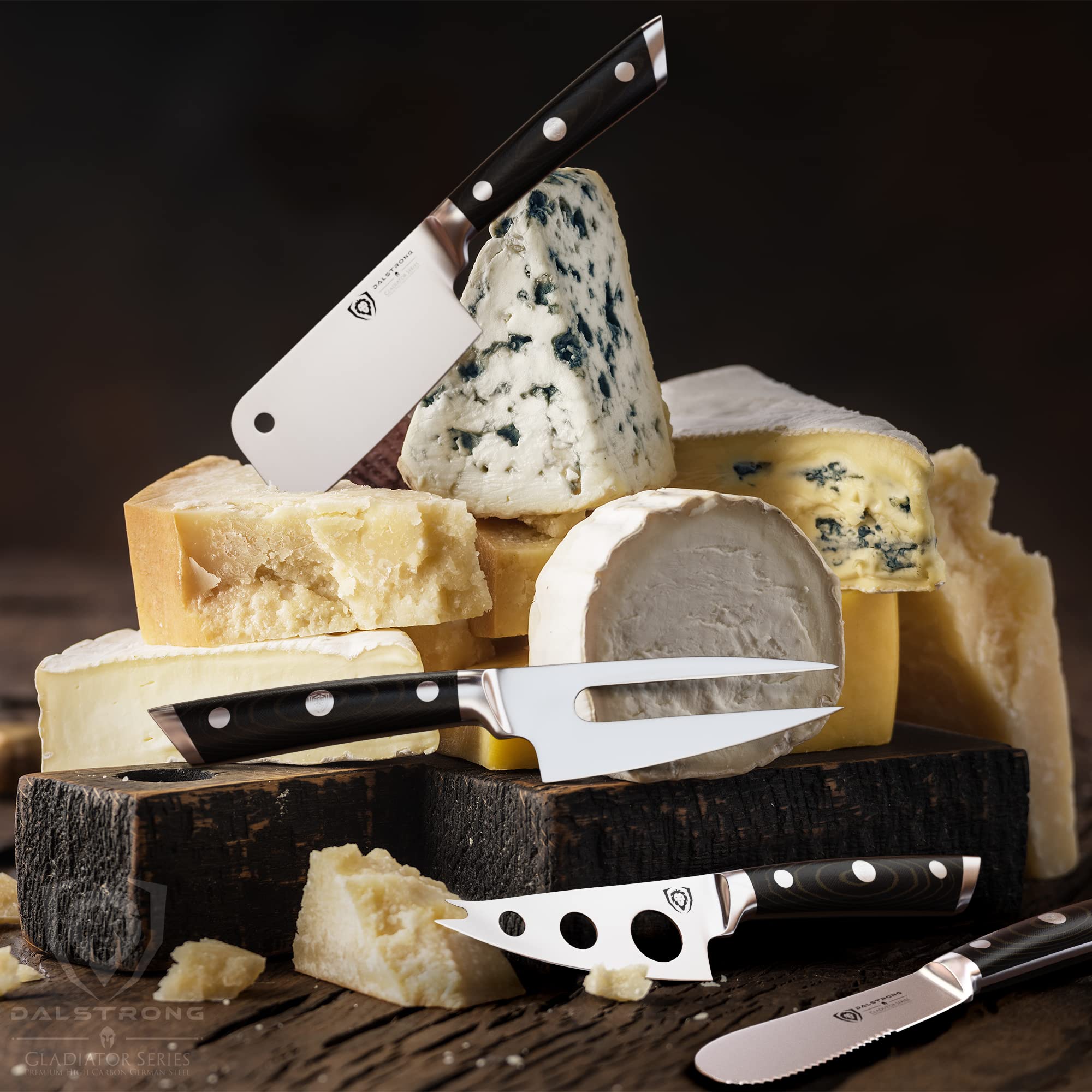 Dalstrong Charcuterie & Cheese Knife Set-4pc-Gladiator Series Elite-Mini Cleaver, Serrated,Round-Tip,Forked Cheese Knives Set-G10 Handle-Soft & Hard Cheese-Sheath-NSF Certified - Image 9