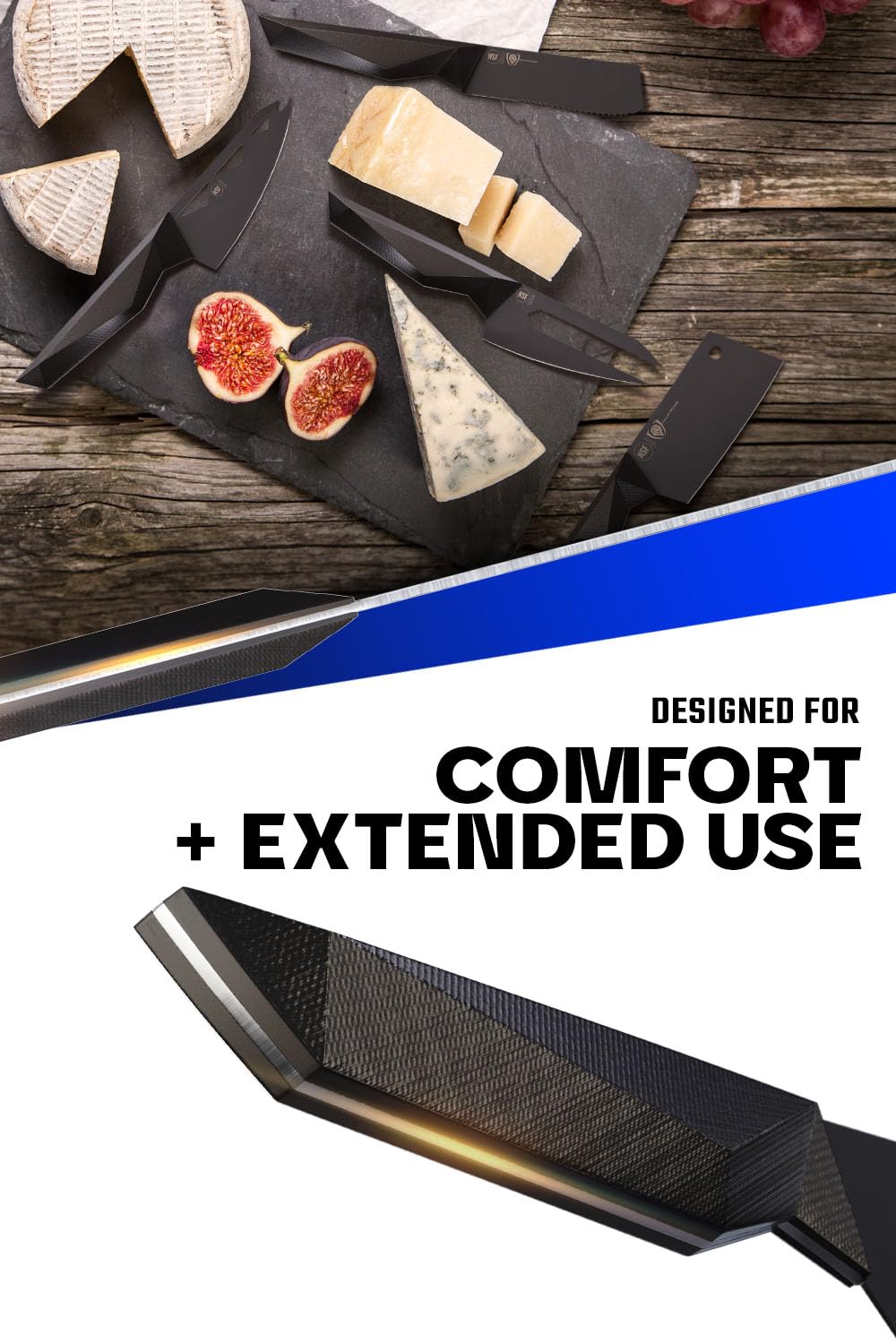 DALSTRONG Cheese Knife Set - 4-Piece - Shadow Black Series - Black Titanium Nitride Coated - High Carbon - 7CR17MOV-X Vacuum Treated Steel Cheese Knives Set - Sheath - Soft Hard Cheese - NSF Certified - Image 6