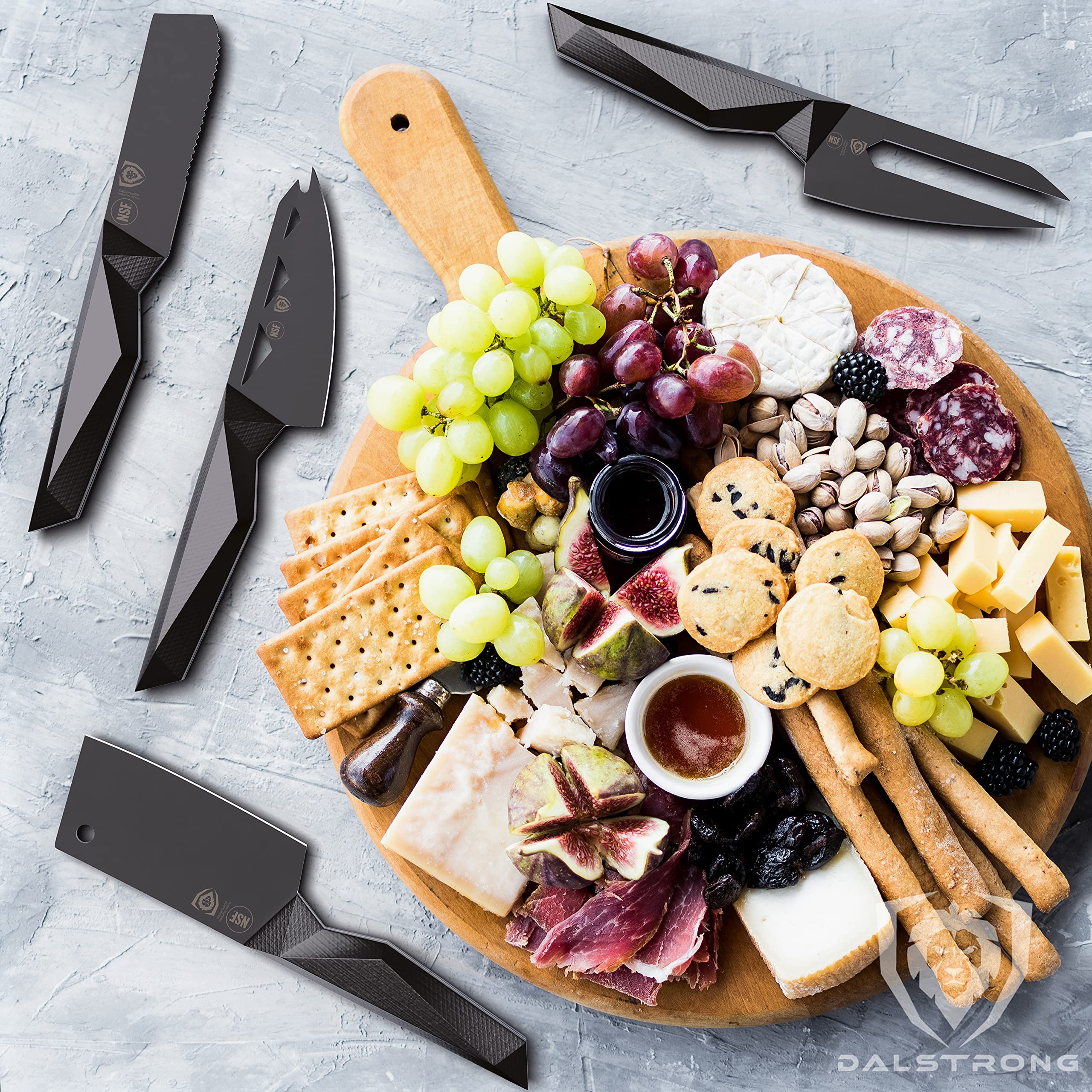 DALSTRONG Cheese Knife Set - 4-Piece - Shadow Black Series - Black Titanium Nitride Coated - High Carbon - 7CR17MOV-X Vacuum Treated Steel Cheese Knives Set - Sheath - Soft Hard Cheese - NSF Certified - Image 8