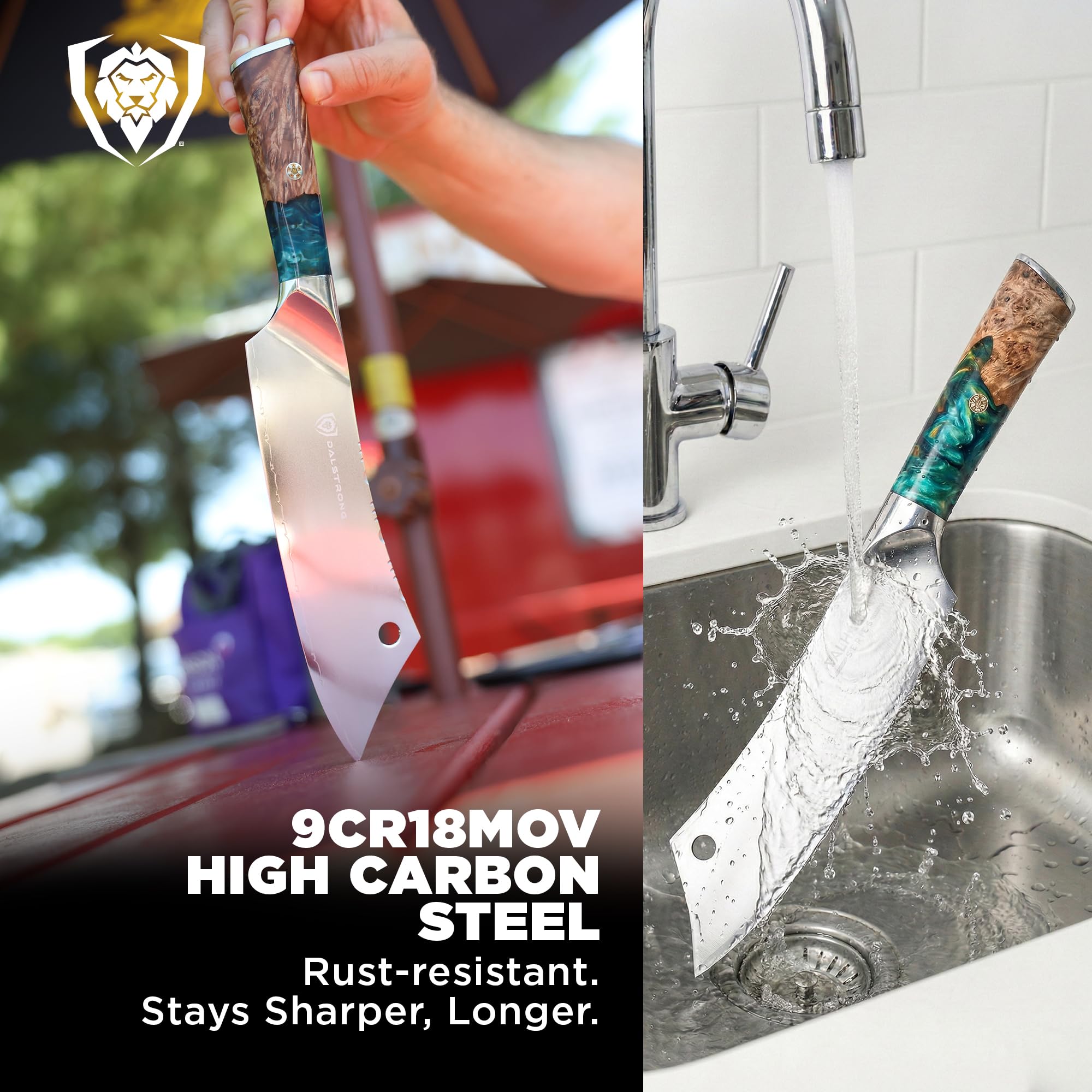 Dalstrong Chef & Cleaver Hybrid Knife - The 'Crixus' - 8 inch - Valhalla Series - 9CR18MOV HC Steel - Celestial Resin & Wood Handle - Razor Sharp Chef's Knife - w/Leather Sheath - Image 3