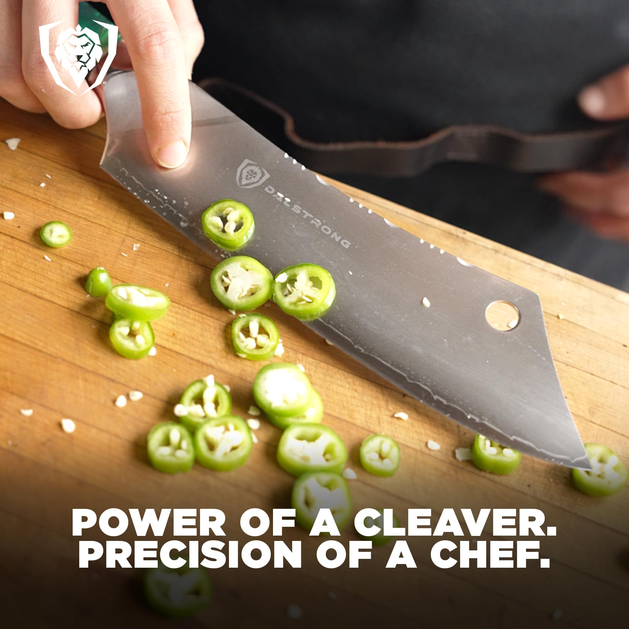 Dalstrong Chef & Cleaver Hybrid Knife - The 'Crixus' - 8 inch - Valhalla Series - 9CR18MOV HC Steel - Celestial Resin & Wood Handle - Razor Sharp Chef's Knife - w/Leather Sheath - Image 5