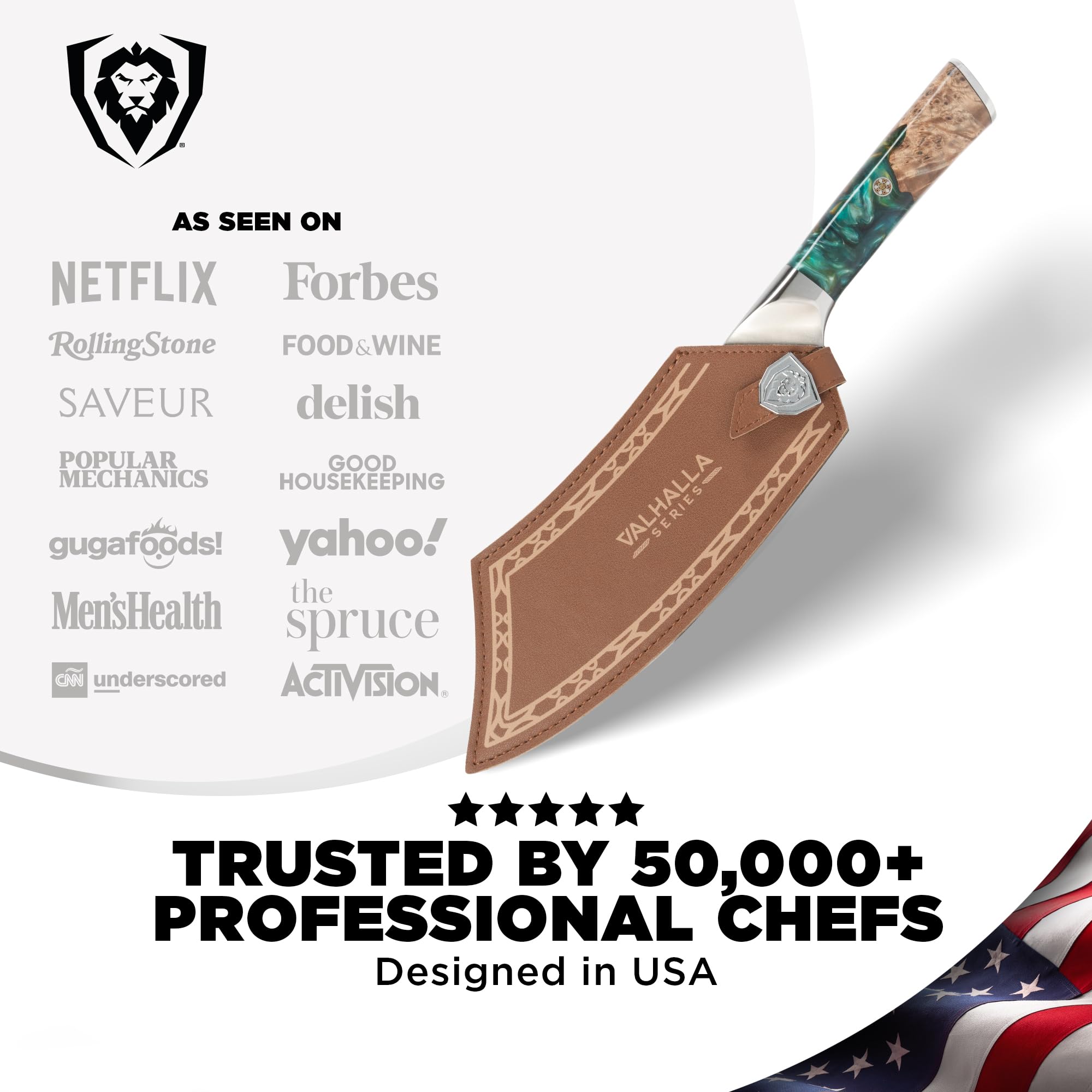 Dalstrong Chef & Cleaver Hybrid Knife - The 'Crixus' - 8 inch - Valhalla Series - 9CR18MOV HC Steel - Celestial Resin & Wood Handle - Razor Sharp Chef's Knife - w/Leather Sheath - Image 6