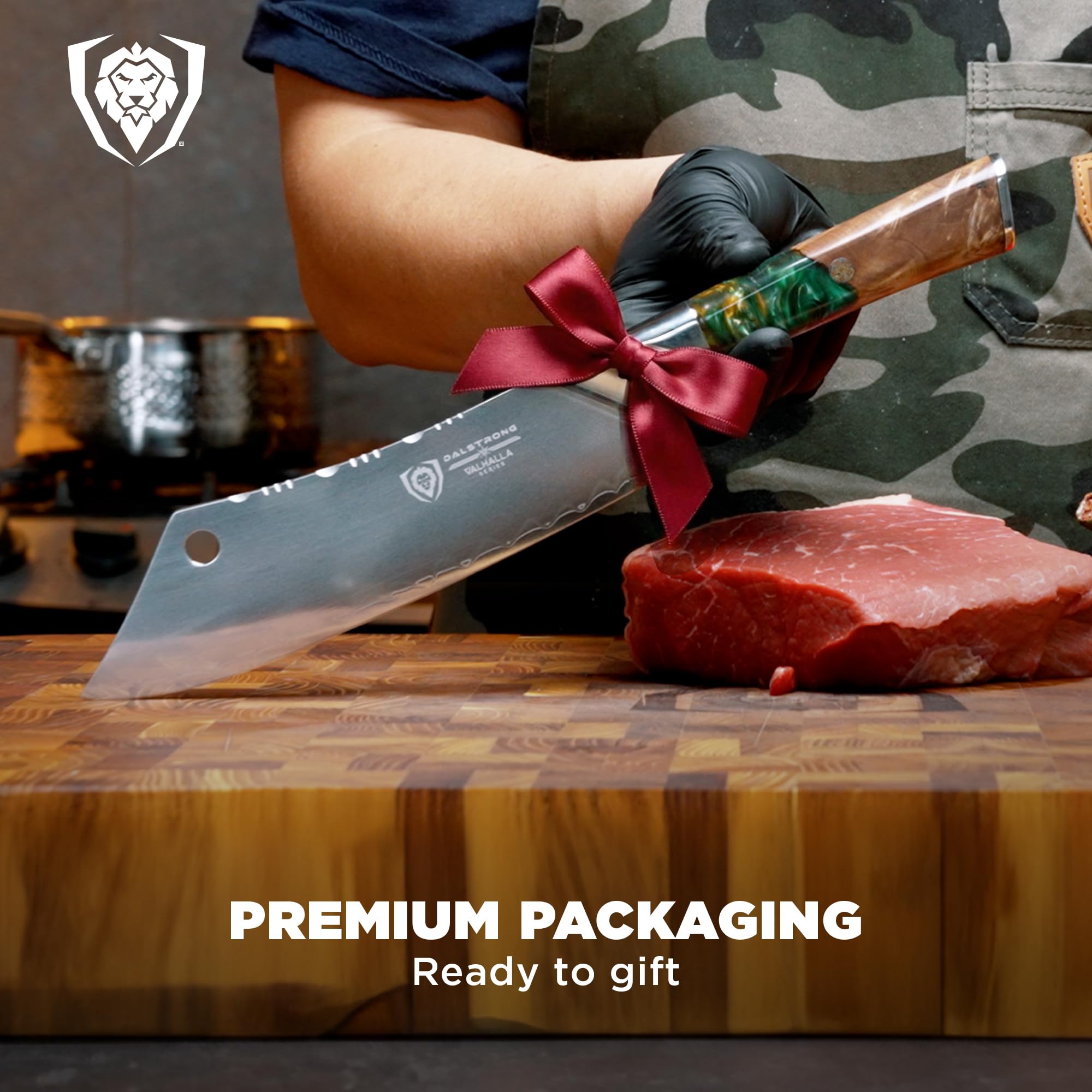 Dalstrong Chef & Cleaver Hybrid Knife - The 'Crixus' - 8 inch - Valhalla Series - 9CR18MOV HC Steel - Celestial Resin & Wood Handle - Razor Sharp Chef's Knife - w/Leather Sheath - Image 7