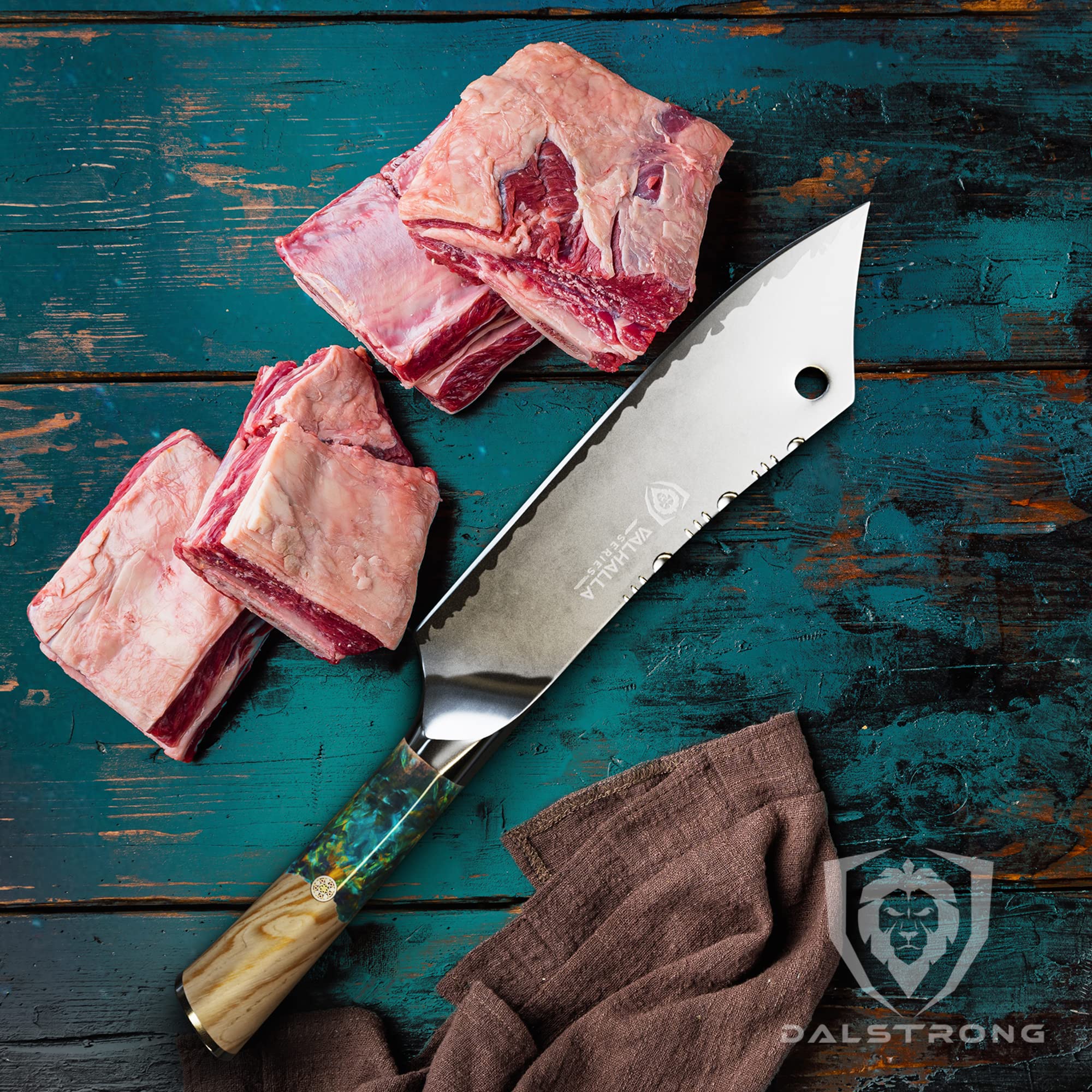 Dalstrong Chef & Cleaver Hybrid Knife - The 'Crixus' - 8 inch - Valhalla Series - 9CR18MOV HC Steel - Celestial Resin & Wood Handle - Razor Sharp Chef's Knife - w/Leather Sheath - Image 9