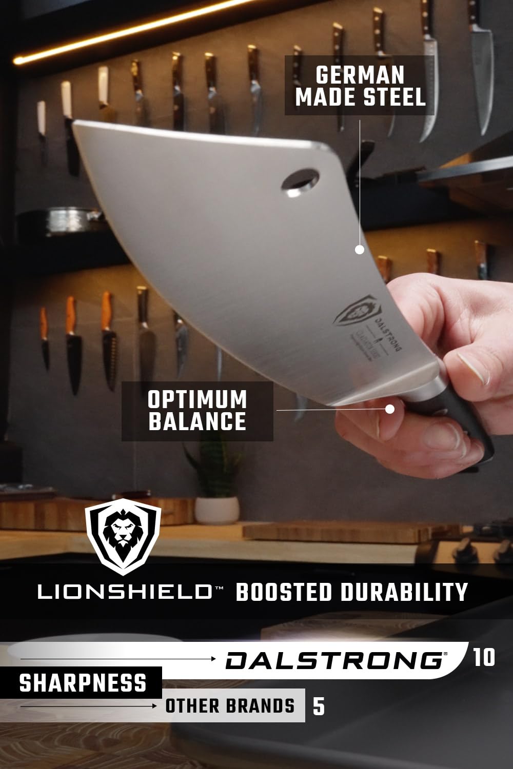 Dalstrong Chef & Cleaver Knife - 8 inch - The Crixus - Gladiator Series Elite - German HC Steel - Hybrid Razor Sharp Kitchen Knife - Black G10 Handle - w/Sheath - Chef Knife - NSF Certified - Image 5