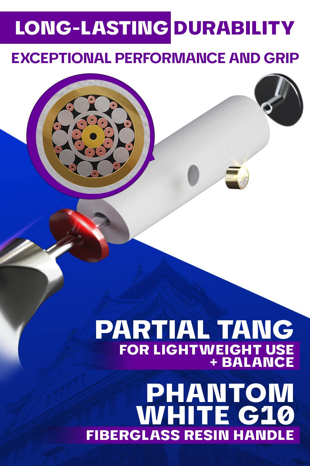 Dalstrong Chef Knife - 8 inch - Phantom Series - Japanese High-Carbon AUS8 Steel Kitchen Knife - White G10 Handle - Cooking Knife - w/Sheath - Image 3