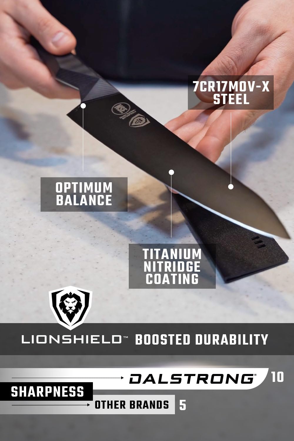 Dalstrong Chef Knife - 8 inch - Shadow Black Series - Black Titanium Nitride Coated - Razor Sharp Kitchen Knife - High Carbon 7CR17MOV-X Vacuum Treated Steel - Sheath - NSF Certified - Image 6