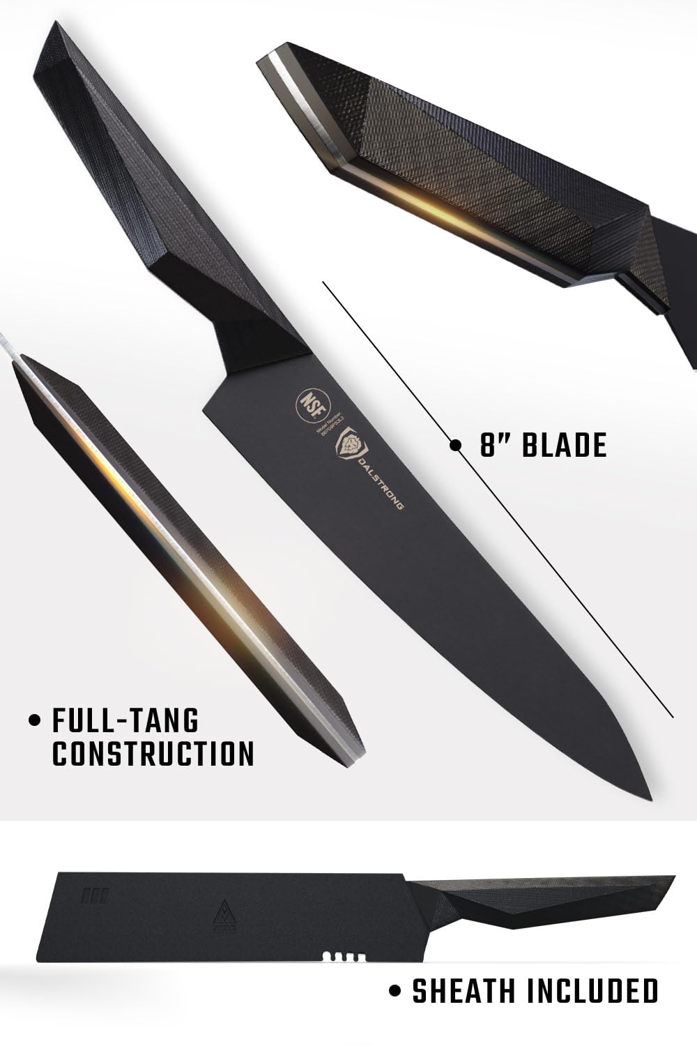 Dalstrong Chef Knife - 8 inch - Shadow Black Series - Black Titanium Nitride Coated - Razor Sharp Kitchen Knife - High Carbon 7CR17MOV-X Vacuum Treated Steel - Sheath - NSF Certified - Image 7