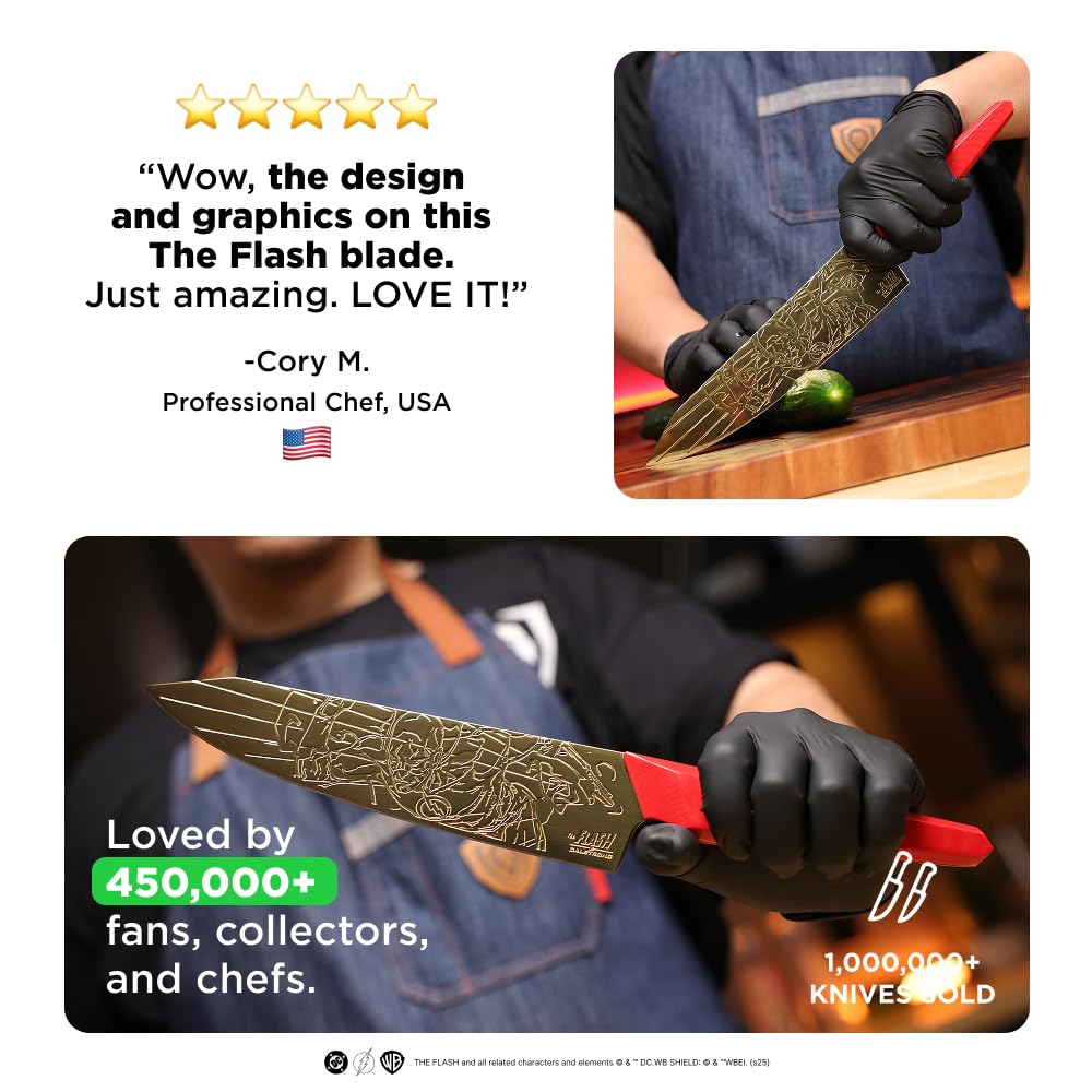 Dalstrong Chef Knife - 8 inch - The FLASH™ Edition - German X50CRMOV15 Stainless Steel - Gold Titanium Nitride - G10 Handle - Full Tang - Premium Leather Sheath - Collection Edition w/Pin - Image 4