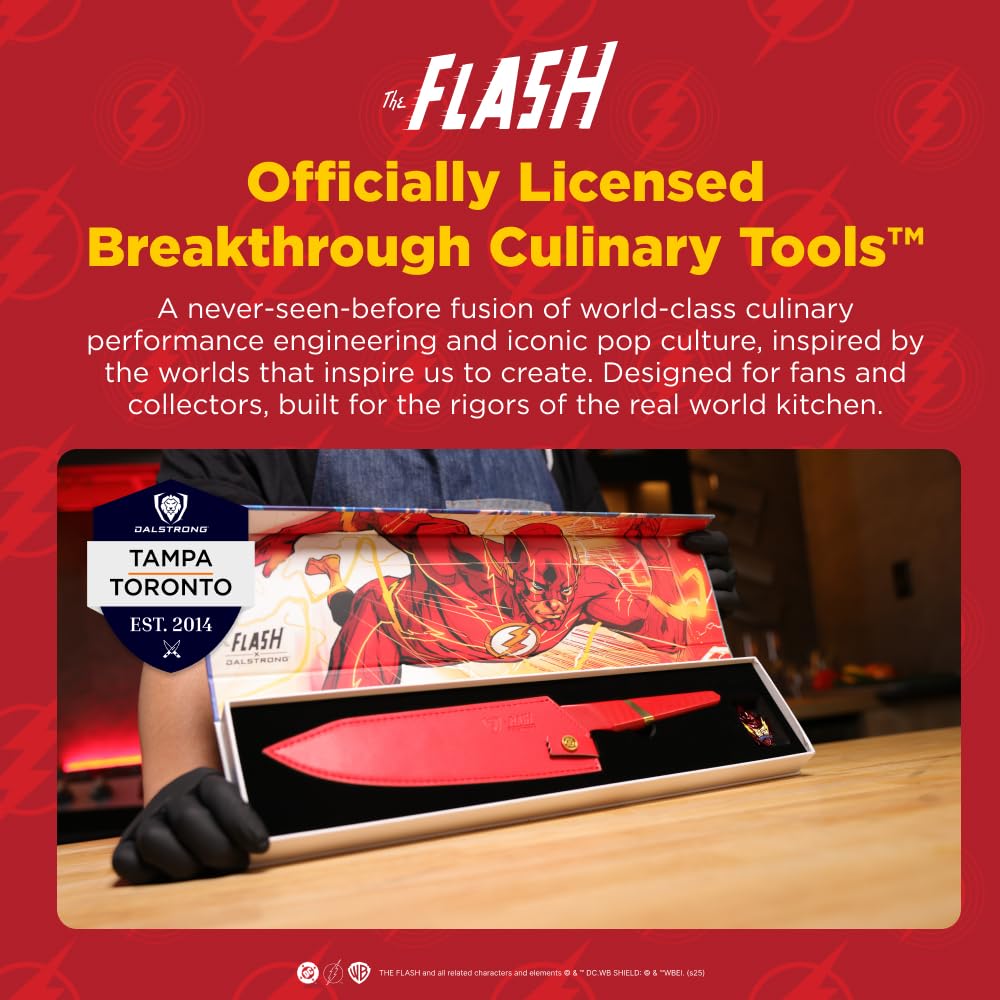 Dalstrong Chef Knife - 8 inch - The FLASH™ Edition - German X50CRMOV15 Stainless Steel - Gold Titanium Nitride - G10 Handle - Full Tang - Premium Leather Sheath - Collection Edition w/Pin - Image 5