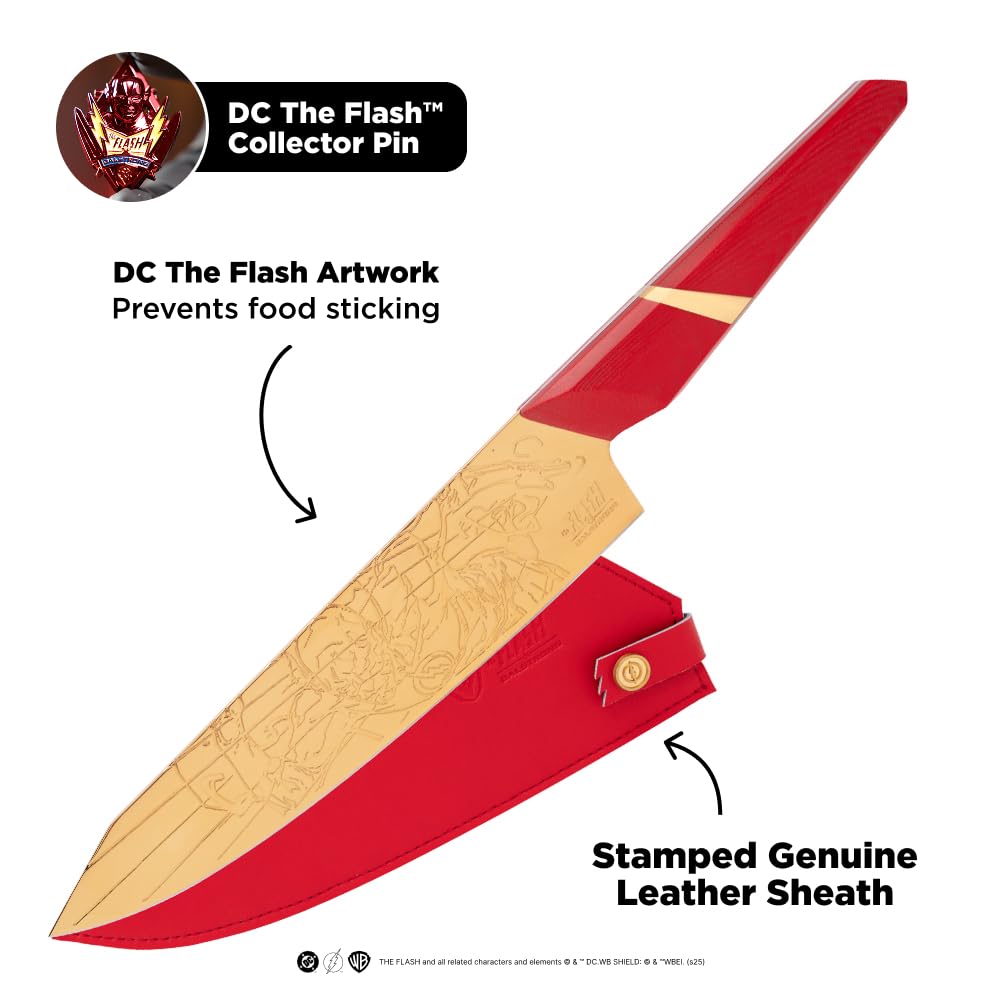 Dalstrong Chef Knife - 8 inch - The FLASH™ Edition - German X50CRMOV15 Stainless Steel - Gold Titanium Nitride - G10 Handle - Full Tang - Premium Leather Sheath - Collection Edition w/Pin - Image 6