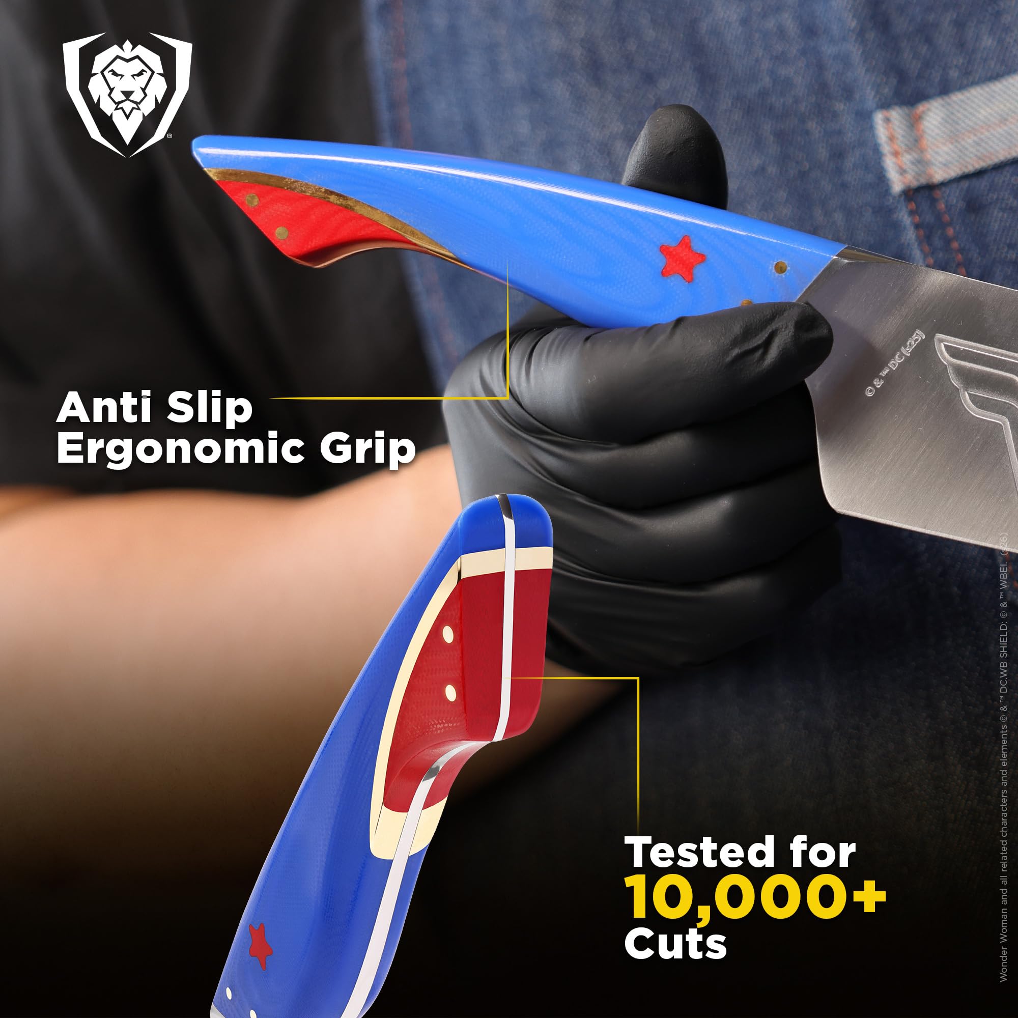 Dalstrong Chef Knife - 8 inch - Wonder Woman™ Official License - Premium German X50CRMOV15 Stainless Steel - Etched DC Artwork - G10 Handle - Full Tang Cooking Knife - Leather Sheath - Image 4