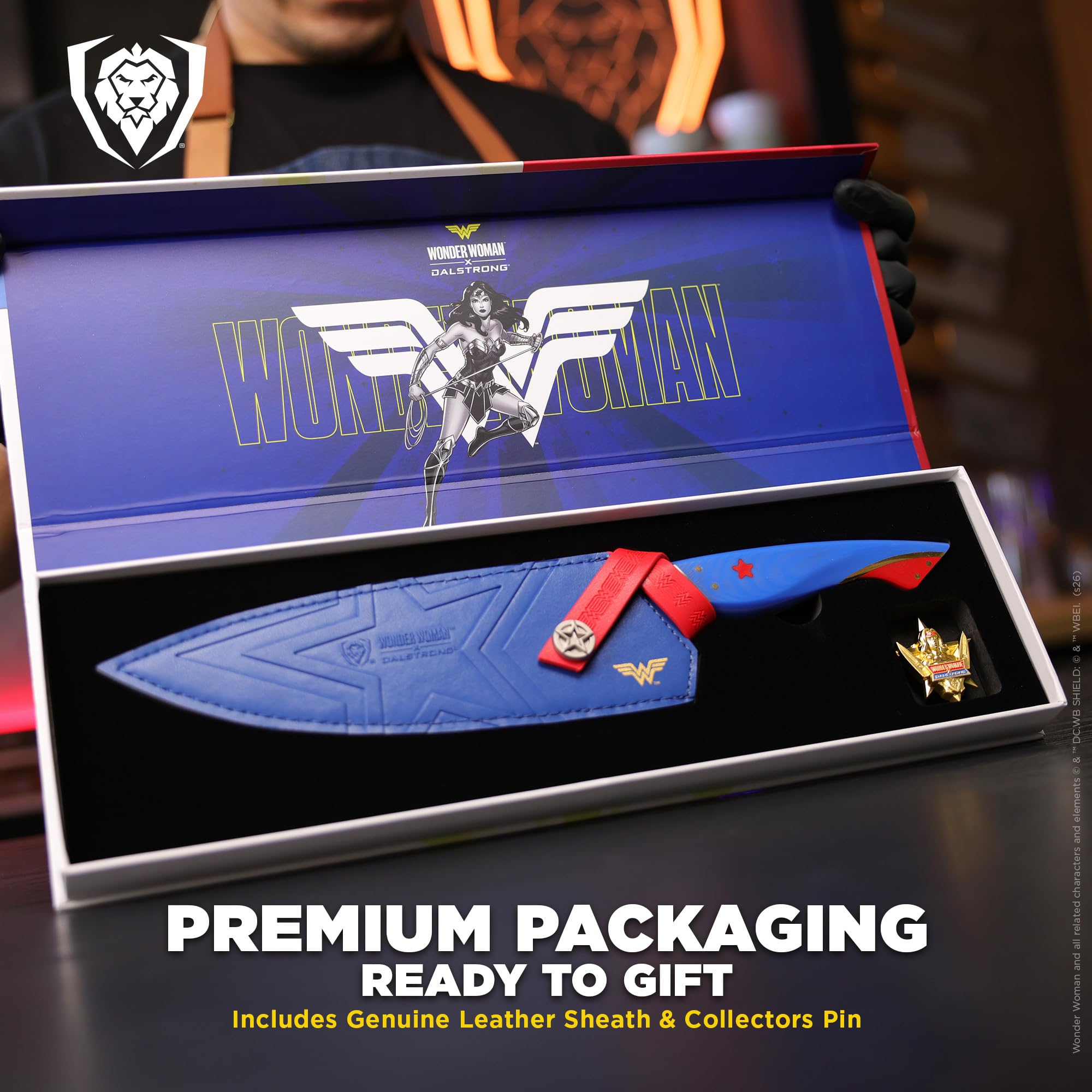 Dalstrong Chef Knife - 8 inch - Wonder Woman™ Official License - Premium German X50CRMOV15 Stainless Steel - Etched DC Artwork - G10 Handle - Full Tang Cooking Knife - Leather Sheath - Image 7