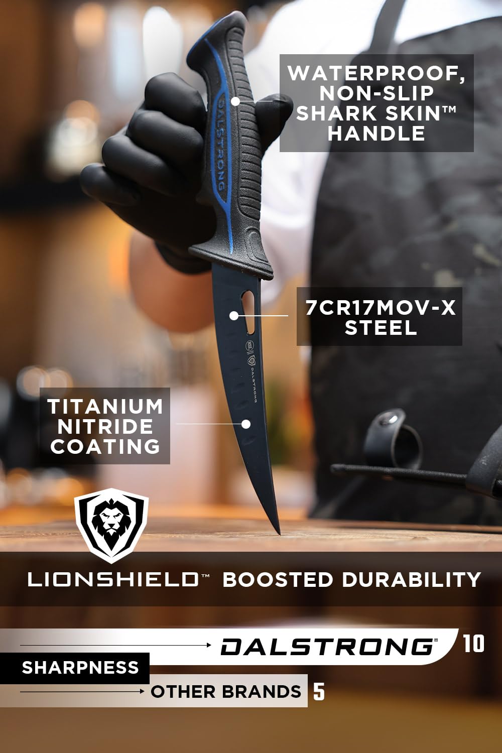 Dalstrong Curved Boning Knife-6”-Night Shark Series-7CR17MOV High Carbon Steel - Titanium Coated Blade Fillet Knife for Meat for Outdoors & Fishing-Polypropylene Handle-w/Sheath-NSF Certified - Image 3