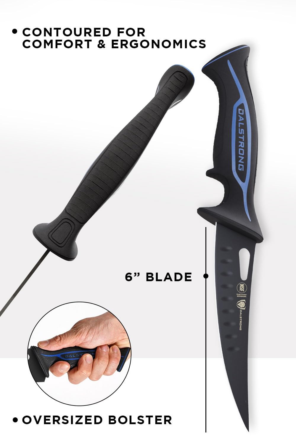 Dalstrong Curved Boning Knife-6”-Night Shark Series-7CR17MOV High Carbon Steel - Titanium Coated Blade Fillet Knife for Meat for Outdoors & Fishing-Polypropylene Handle-w/Sheath-NSF Certified - Image 4