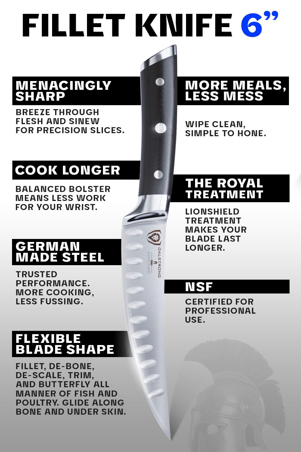 Dalstrong Fillet Knife - 6 inch - Gladiator Series Elite - High Carbon German Steel - Black G10 Handle - Sheath Included - Razor Sharp Kitchen Knife - Boning Knife Gift - NSF Certified - Image 5
