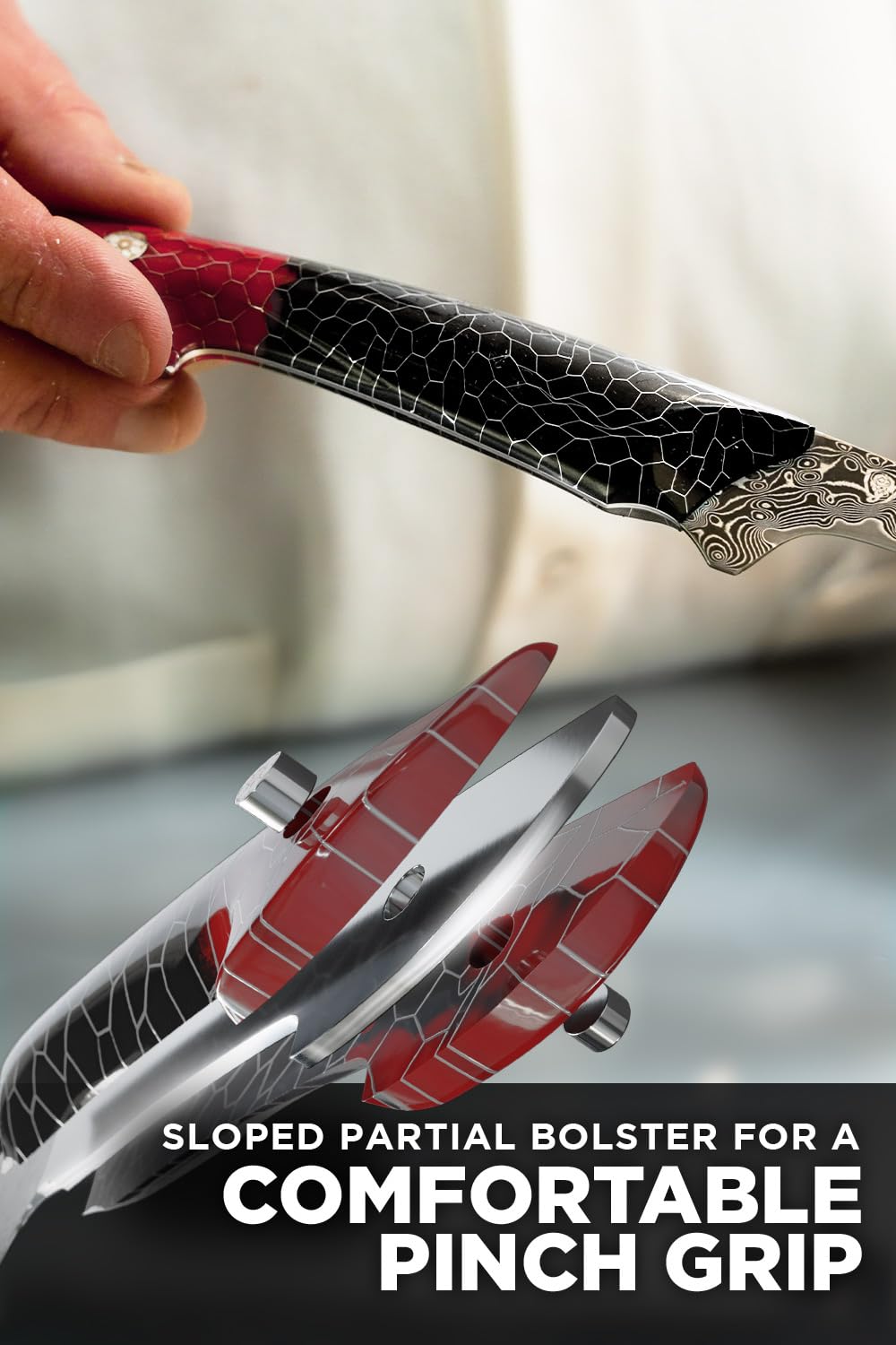 Dalstrong Fillet Knife - 7 inch - Scorpion Series - Exclusive Japanese V12 Ultra™ Steel - Black Damascus - Black & Red Honeycomb Resin Handle Cooking Boning Knife Gift - Custom-Fit Leather Sheath - Image 4