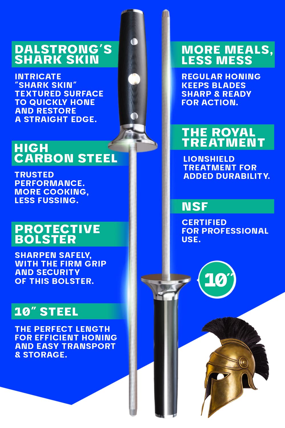 Dalstrong Honing Rod - 10 inch - Gladiator Series Elite - HC Stainless Steel - G10 Garolite Handle - Kitchen Knife Sharpener Chef Knife Polish Gift- Professional Honing Steel- NSF Certified - Image 4