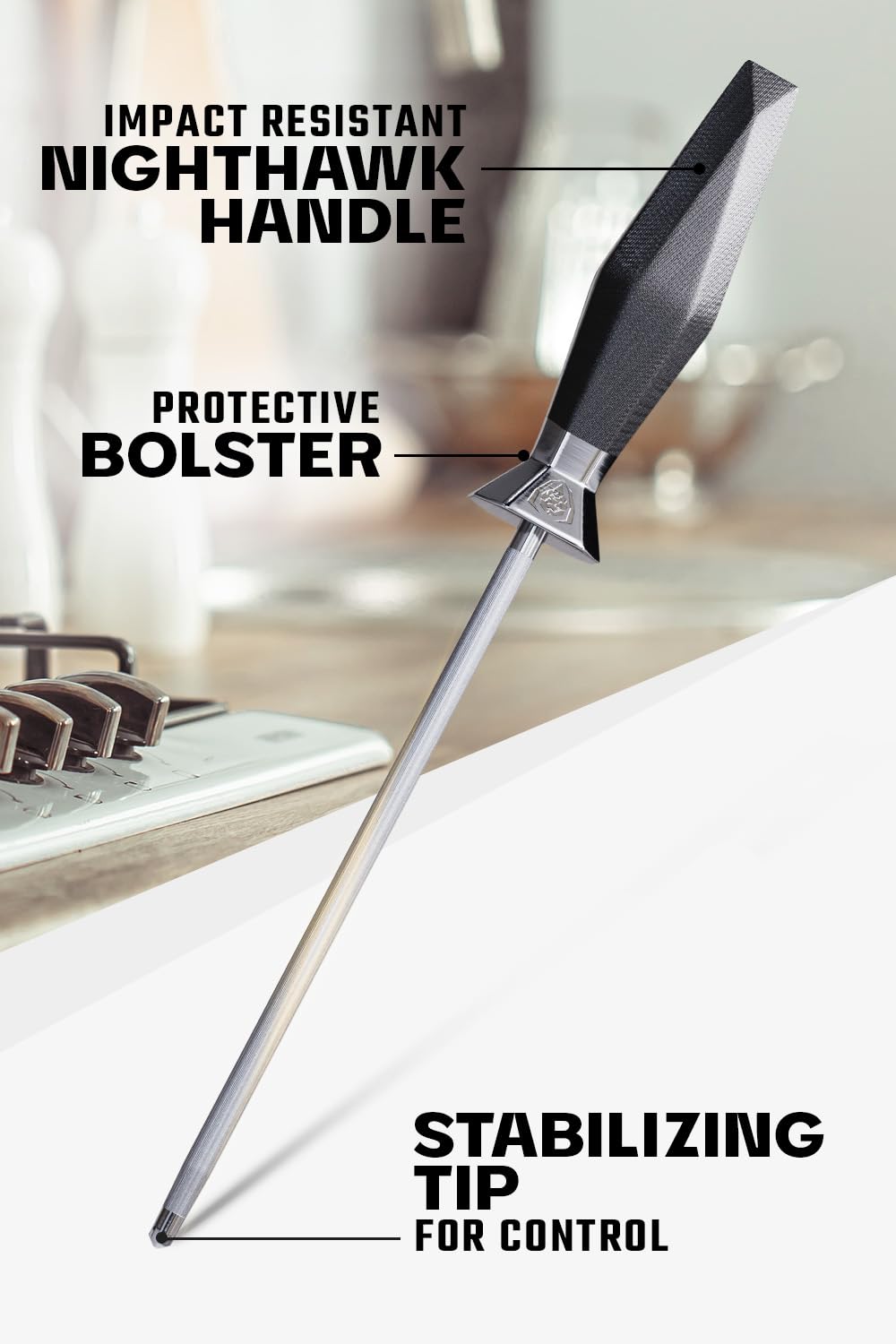 Dalstrong Honing Rod Steel - 9 inch - Shadow Black Series - Black Titanium Nitride Coated - High Carbon 7CR17MOV-X Vacuum Treated Steel - Scratch Free - Kitchen Knife Sharpener Polish - NSF Certified - Image 4