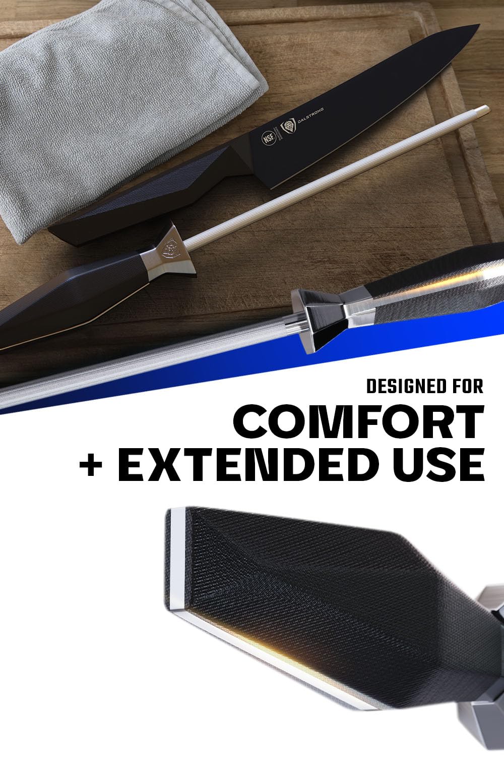 Dalstrong Honing Rod Steel - 9 inch - Shadow Black Series - Black Titanium Nitride Coated - High Carbon 7CR17MOV-X Vacuum Treated Steel - Scratch Free - Kitchen Knife Sharpener Polish - NSF Certified - Image 5