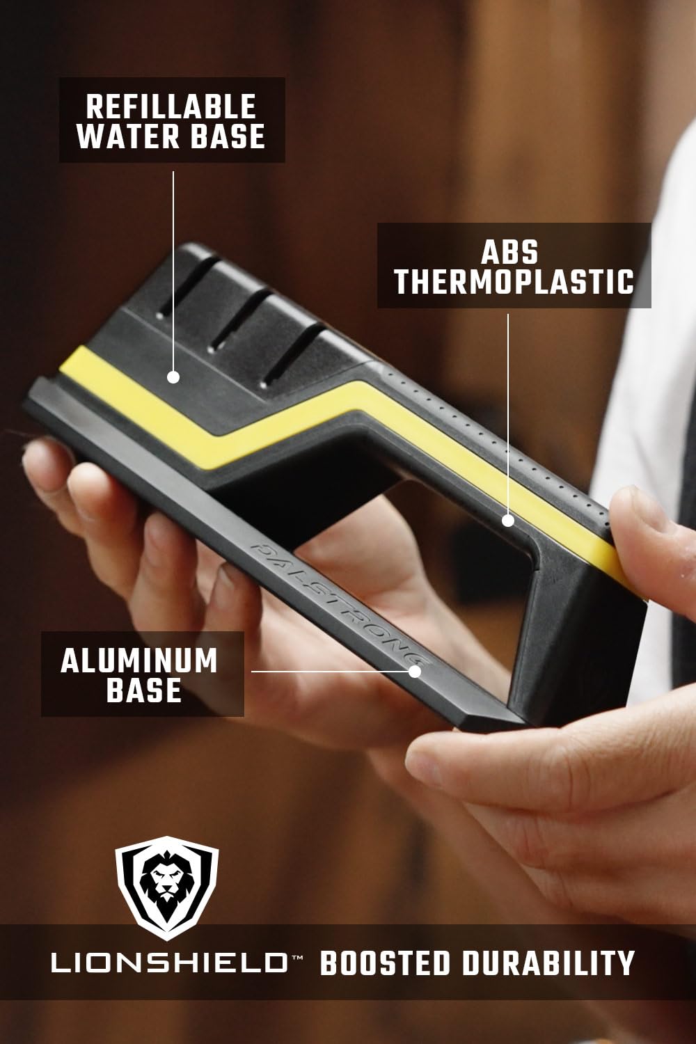 Dalstrong Hornet Kitchen Knife Sharpener - All Purpose Sharpener Refillable Water - Aluminum Alloy & Premium ABS - #180 Coarse, #400 Medium, #600 Fine Ceramic Wheels Blade Sharpening Kit Stone - Image 4