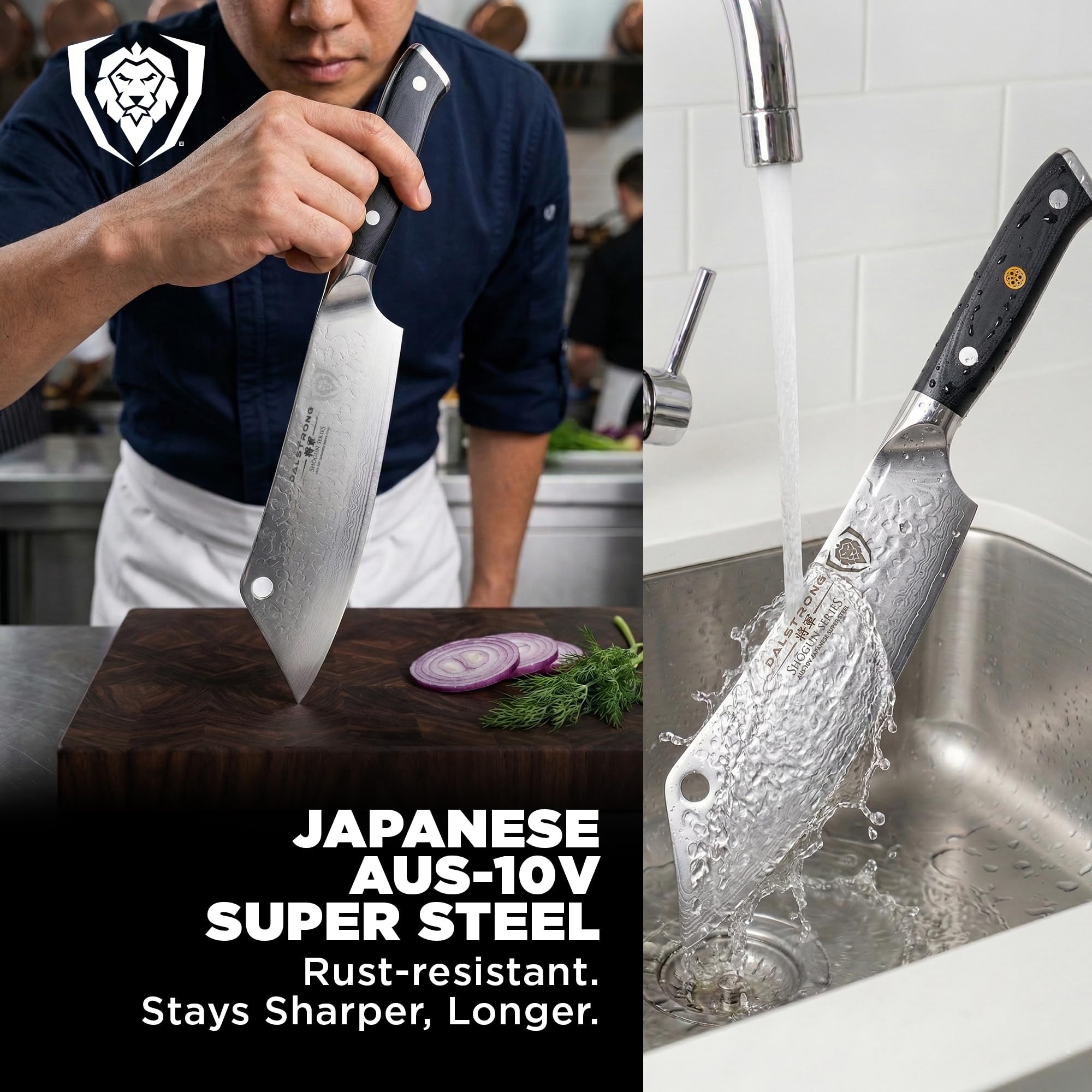 DALSTRONG Hybrid Cleaver & 8" Chef Knife - Shogun Series ELITE - The 'Crixus' - Japanese AUS-10V Super Steel Kitchen Knife - Black Handle - Razor Sharp Knife - Meat Cleaver Heavy Duty - w/Sheath Cover - Image 3