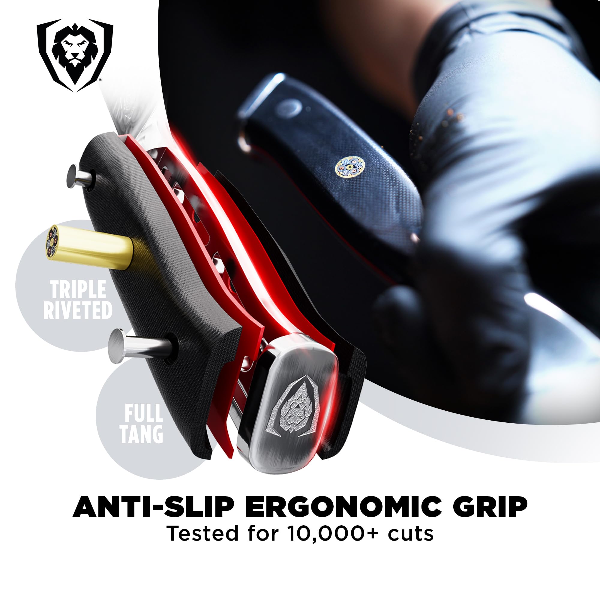 DALSTRONG Hybrid Cleaver & 8" Chef Knife - Shogun Series ELITE - The 'Crixus' - Japanese AUS-10V Super Steel Kitchen Knife - Black Handle - Razor Sharp Knife - Meat Cleaver Heavy Duty - w/Sheath Cover - Image 4