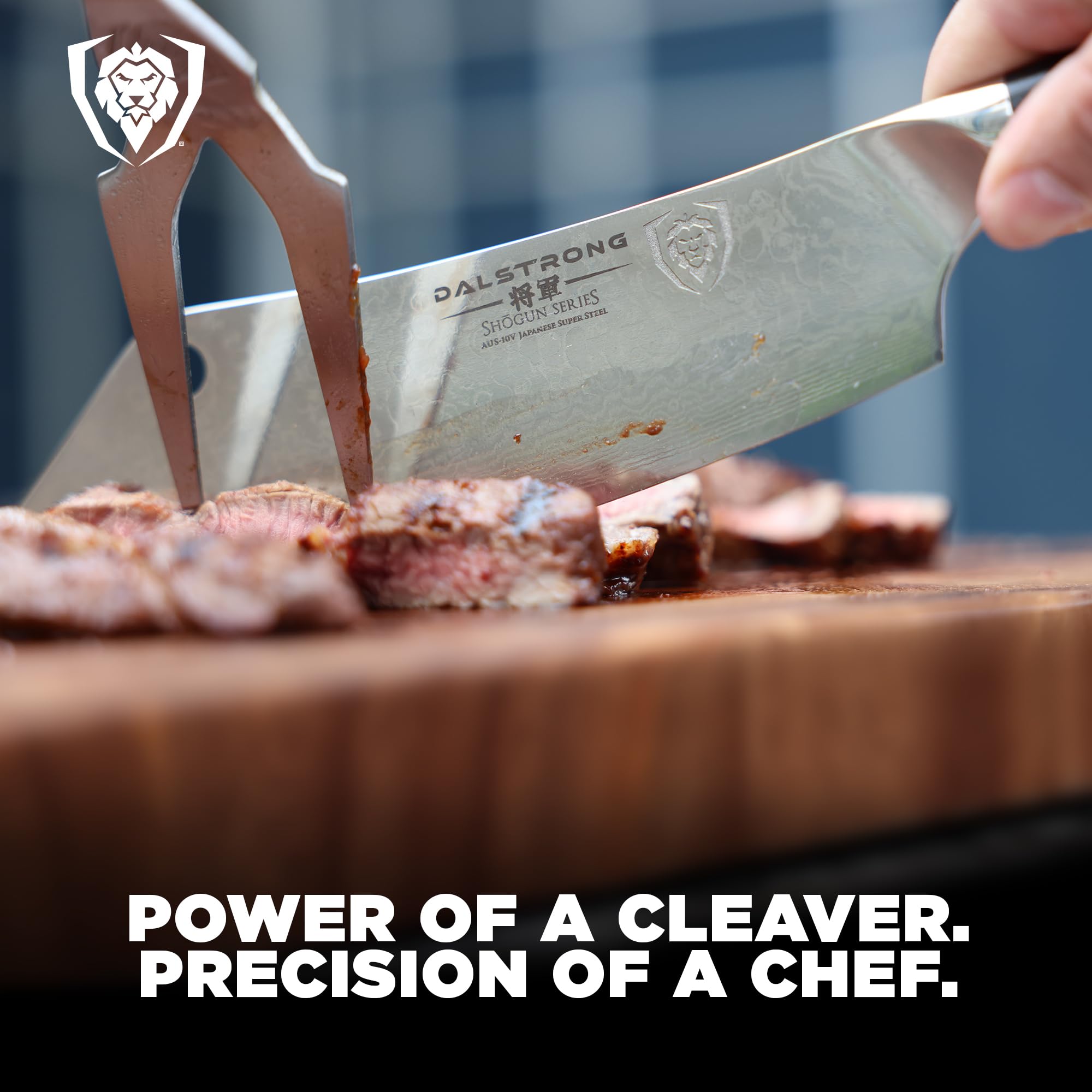 DALSTRONG Hybrid Cleaver & 8" Chef Knife - Shogun Series ELITE - The 'Crixus' - Japanese AUS-10V Super Steel Kitchen Knife - Black Handle - Razor Sharp Knife - Meat Cleaver Heavy Duty - w/Sheath Cover - Image 5