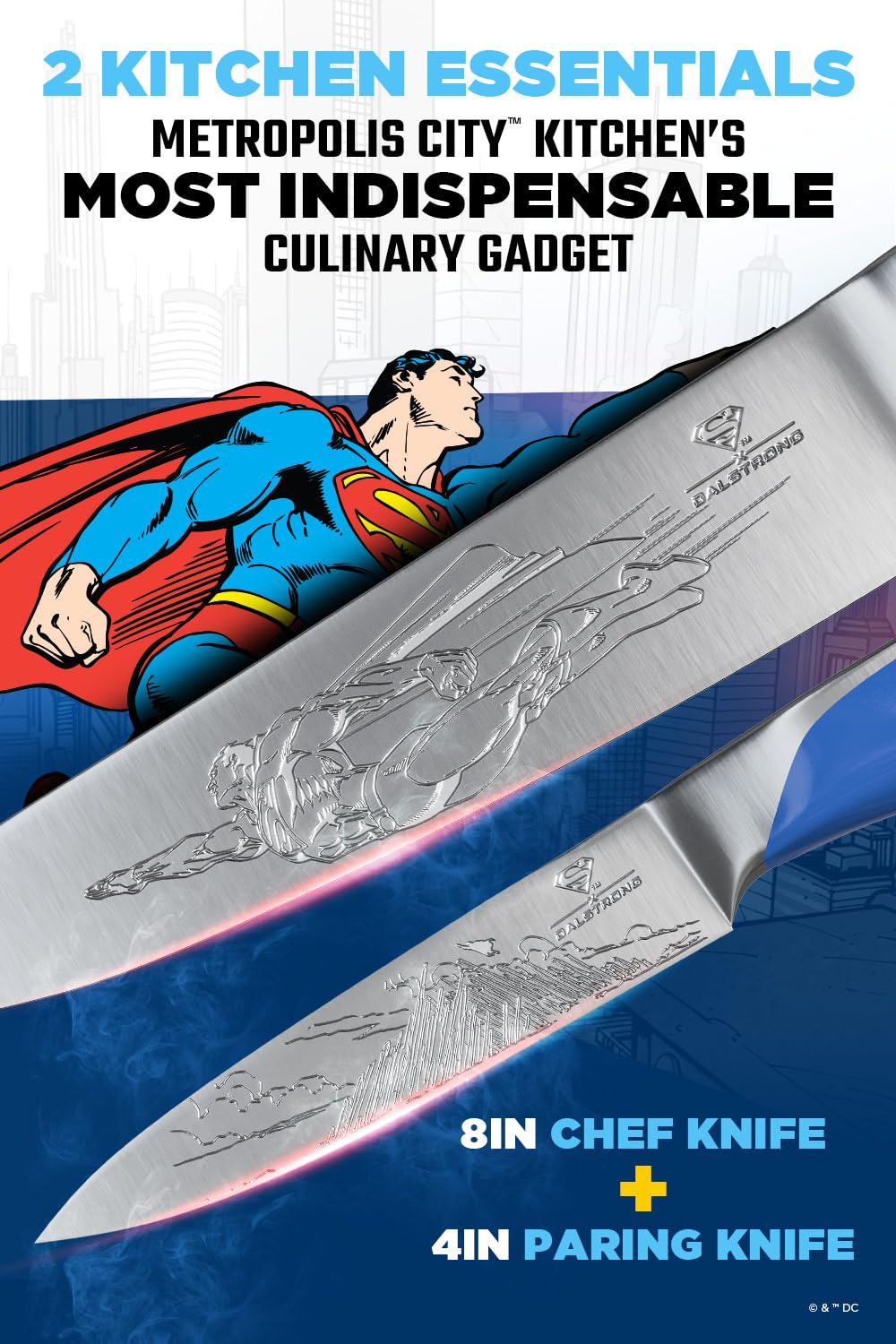 Dalstrong Knife Set-2pc- DC SUPERMAN™ Licensed Edition-8" Chef Knife & 4" Paring Knife-Premium German Stainless Steel-POM Handle Kitchen Knife Set-Leather Sheaths - Image 3