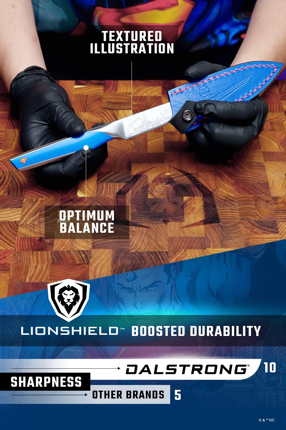 Dalstrong Knife Set-2pc- DC SUPERMAN™ Licensed Edition-8" Chef Knife & 4" Paring Knife-Premium German Stainless Steel-POM Handle Kitchen Knife Set-Leather Sheaths - Image 5