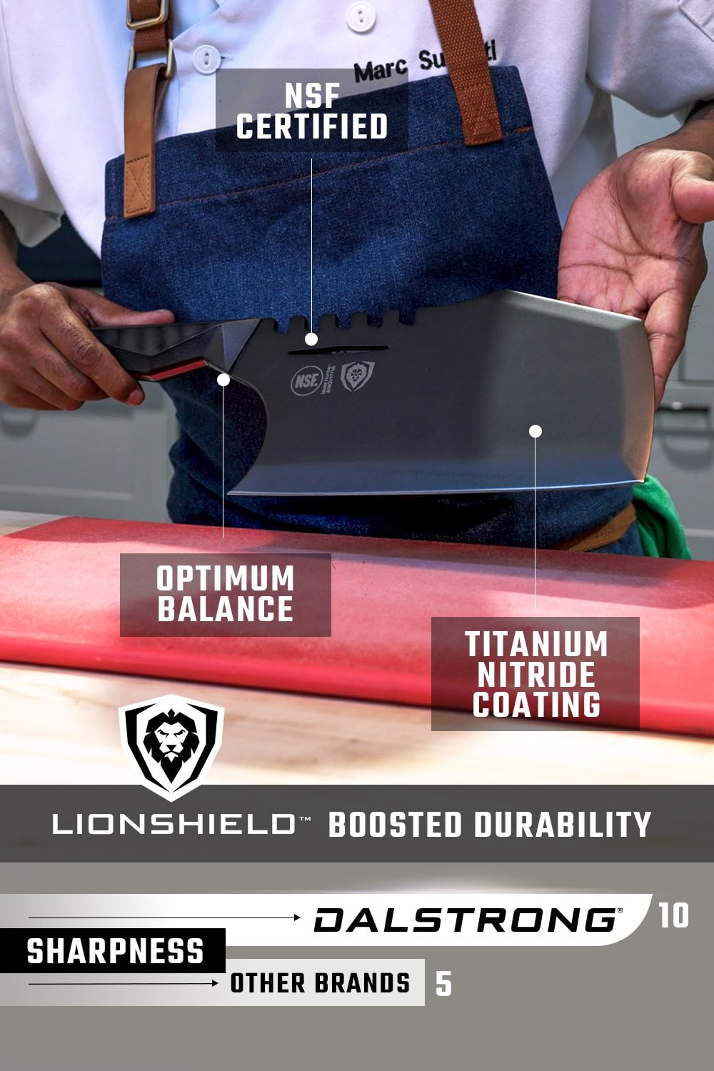 Dalstrong Massive Meat Cleaver Knife-9"-Obliterator-Shadow Black Series-Titanium Nitride Coated-High Carbon Steel-Heavy Duty Gift-Razor Sharp-w/Sheath-NSF Certified - Image 6