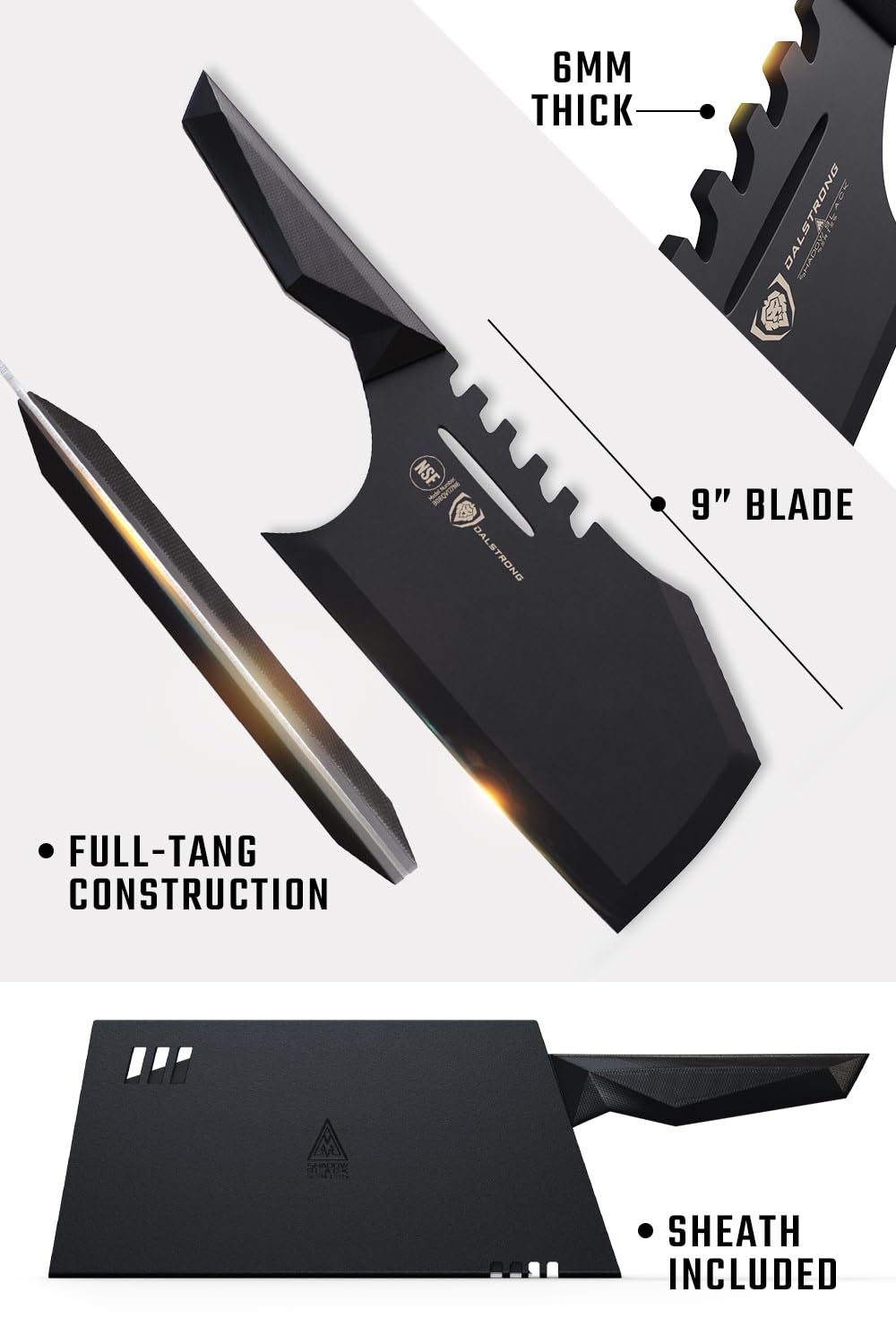 Dalstrong Massive Meat Cleaver Knife-9"-Obliterator-Shadow Black Series-Titanium Nitride Coated-High Carbon Steel-Heavy Duty Gift-Razor Sharp-w/Sheath-NSF Certified - Image 7