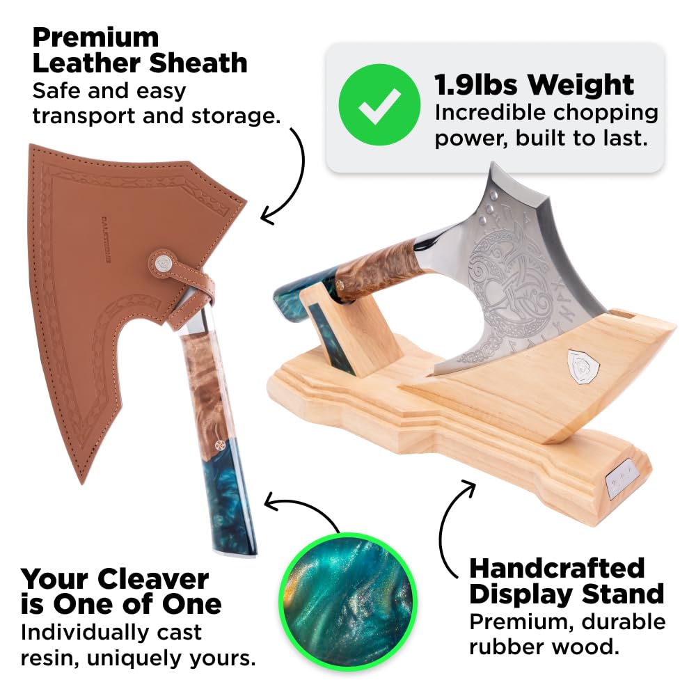 Dalstrong Meat Chopper Knife - 8 inch - Valhalla Series - Wood Display Stand - 7CR17MOV Stainless Steel - Wood & Resin Handle - Massive Butcher Knife - Leather Sheath - Image 3