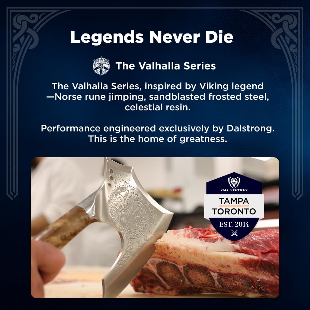 Dalstrong Meat Chopper Knife - 8 inch - Valhalla Series - Wood Display Stand - 7CR17MOV Stainless Steel - Wood & Resin Handle - Massive Butcher Knife - Leather Sheath - Image 4