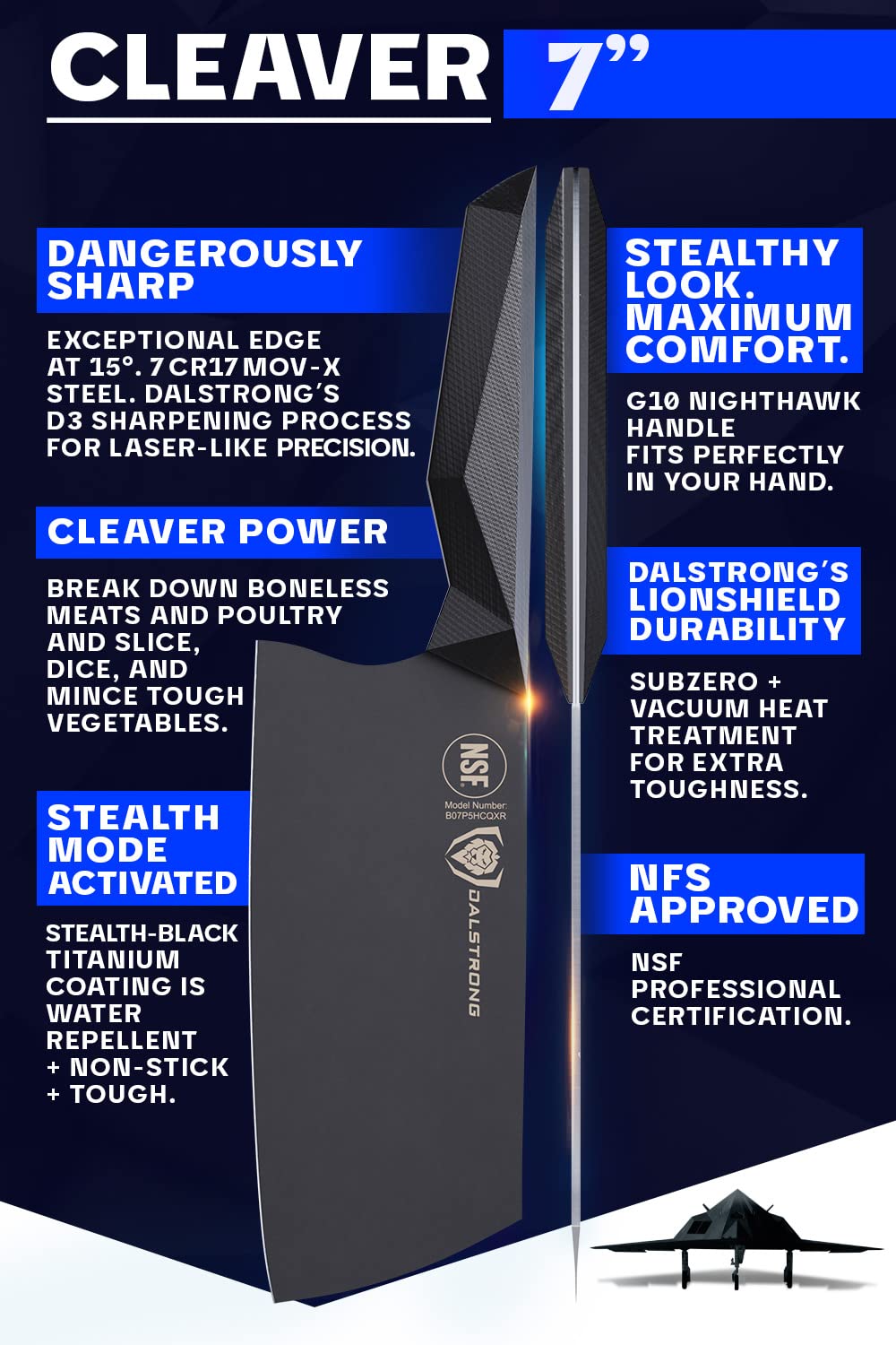 Dalstrong Meat Cleaver Knife-7"-Shadow Black Series-Titanium Nitride Coated-High Carbon Vacuum Treated Steel-Razor Sharp Kitchen Knife Gift-Sheath-NSF Certified - Image 4