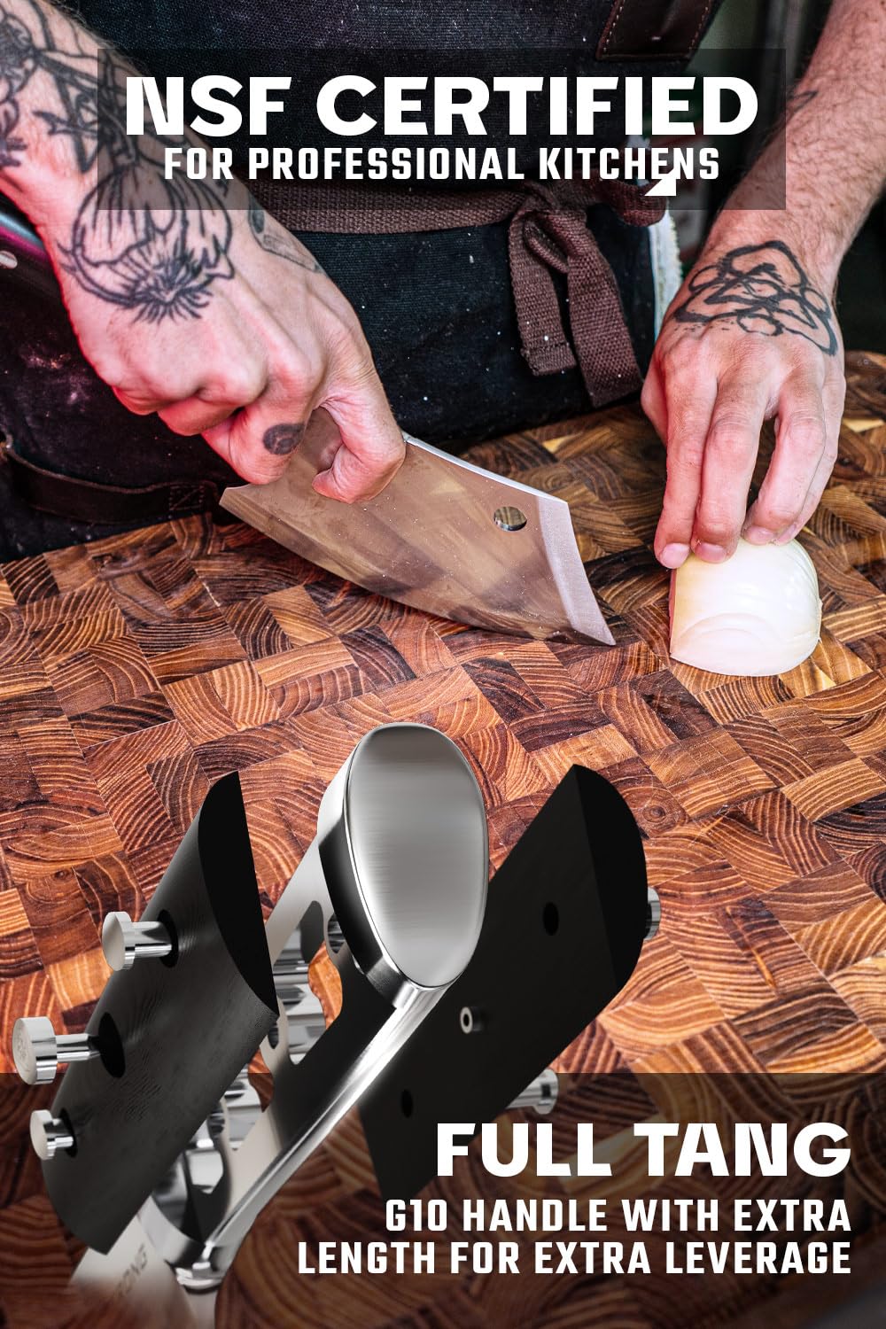 Dalstrong Mini Rocking Cleaver Knife - 6.5 inch - Gladiator Series 'R' - 7CR17MOV High Carbon Steel - Razor Sharp Kitchen Knife - Black G10 Handle - Meat Cleaver, Vegetable Knife - NSF Certified - Image 4