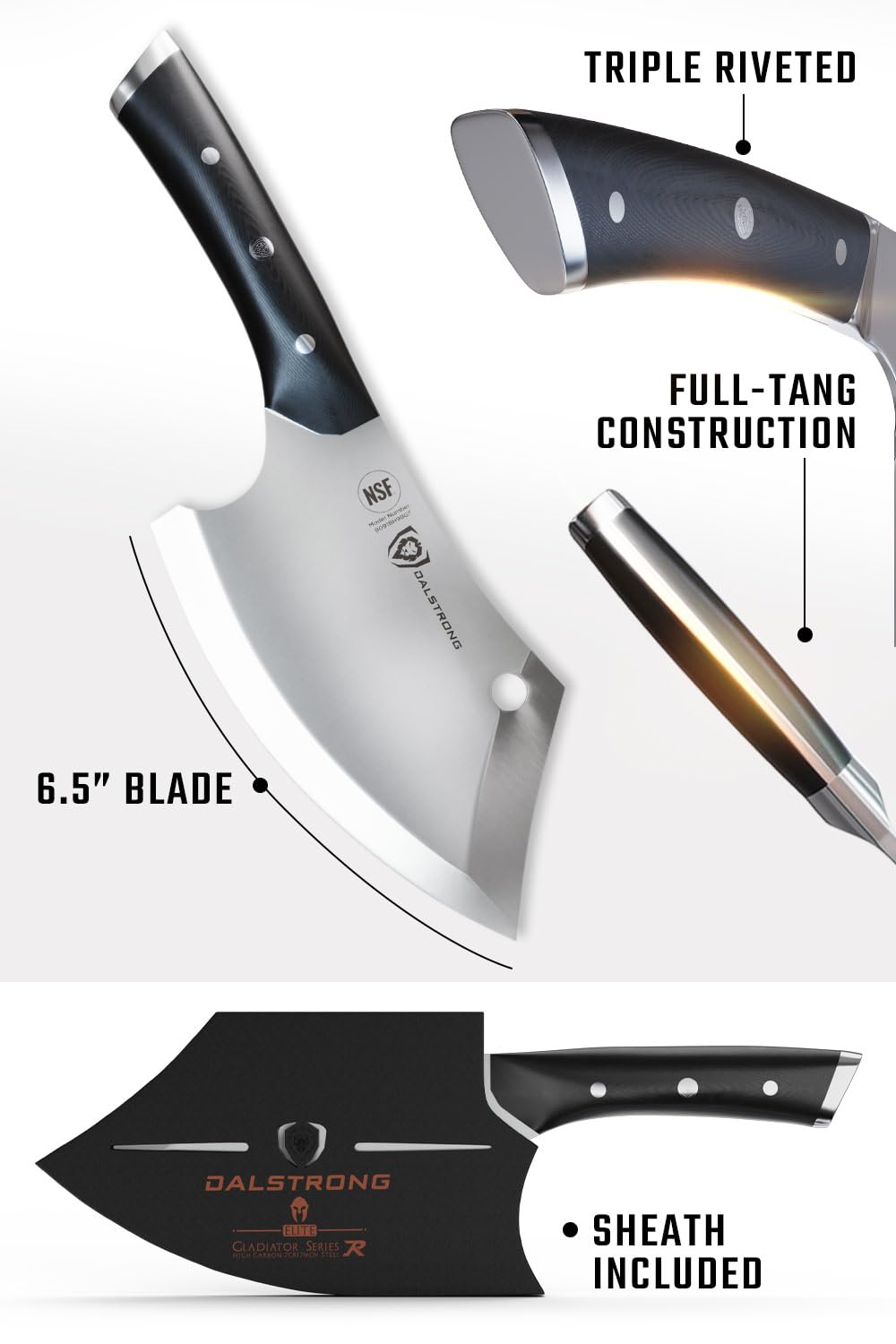 Dalstrong Mini Rocking Cleaver Knife - 6.5 inch - Gladiator Series 'R' - 7CR17MOV High Carbon Steel - Razor Sharp Kitchen Knife - Black G10 Handle - Meat Cleaver, Vegetable Knife - NSF Certified - Image 6
