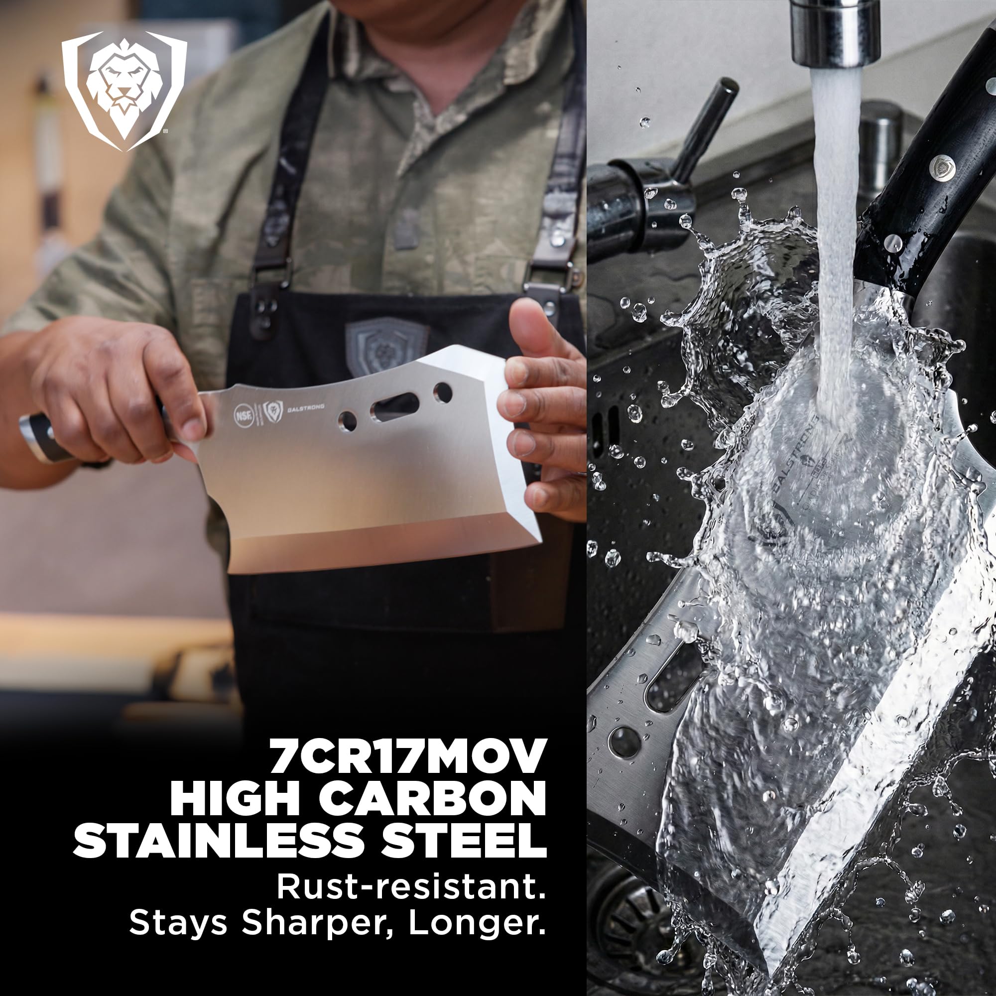 Dalstrong Obliterator Meat Cleaver Knife 9 inch - Wood Stand & Sheath - 3lbs 6mm Thick Butcher Knife - 7CR17MOV Carbon Steel - Gladiator Series R - Heavy Duty Chopping Knife - G10 Handle Chef's Knife - Image 3