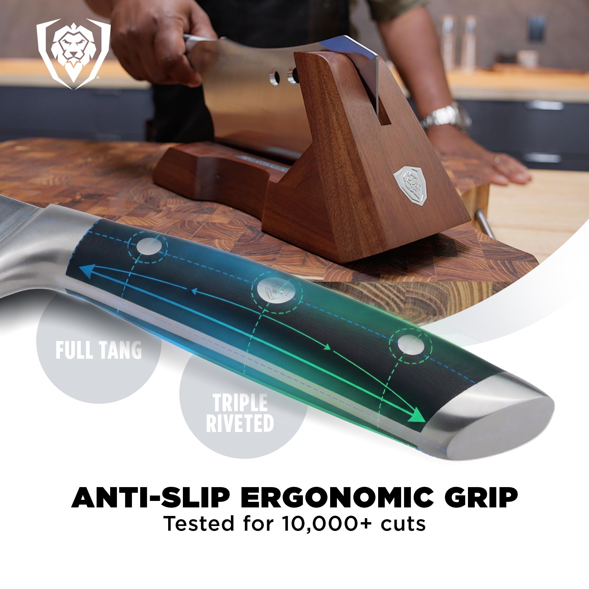 Dalstrong Obliterator Meat Cleaver Knife 9 inch - Wood Stand & Sheath - 3lbs 6mm Thick Butcher Knife - 7CR17MOV Carbon Steel - Gladiator Series R - Heavy Duty Chopping Knife - G10 Handle Chef's Knife - Image 4