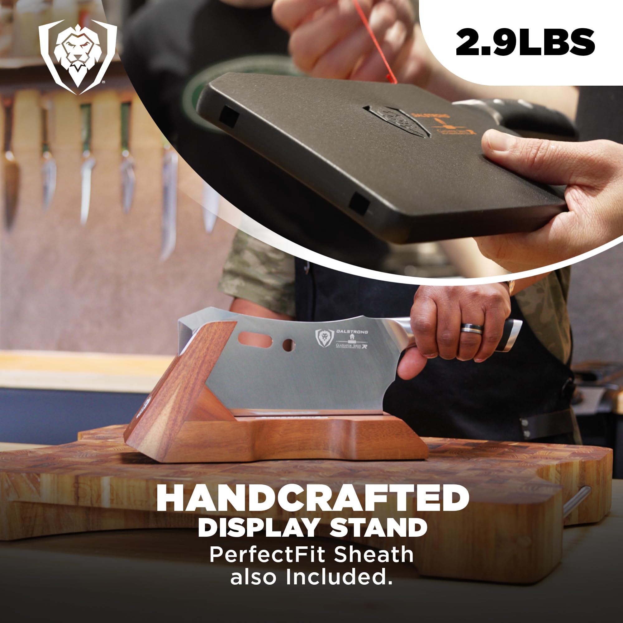 Dalstrong Obliterator Meat Cleaver Knife 9 inch - Wood Stand & Sheath - 3lbs 6mm Thick Butcher Knife - 7CR17MOV Carbon Steel - Gladiator Series R - Heavy Duty Chopping Knife - G10 Handle Chef's Knife - Image 5