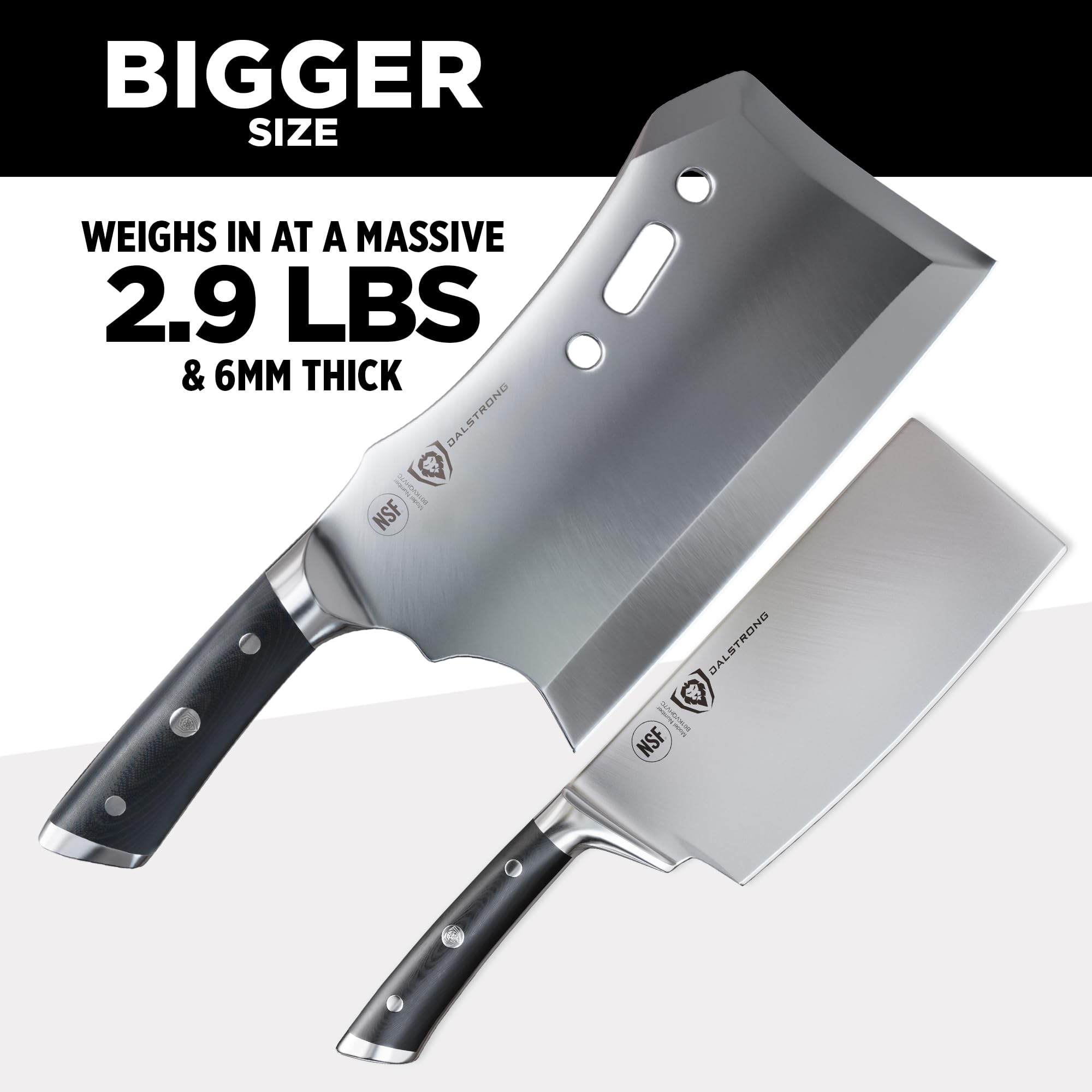 Dalstrong Obliterator Meat Cleaver Knife 9 inch - Wood Stand & Sheath - 3lbs 6mm Thick Butcher Knife - 7CR17MOV Carbon Steel - Gladiator Series R - Heavy Duty Chopping Knife - G10 Handle Chef's Knife - Image 6